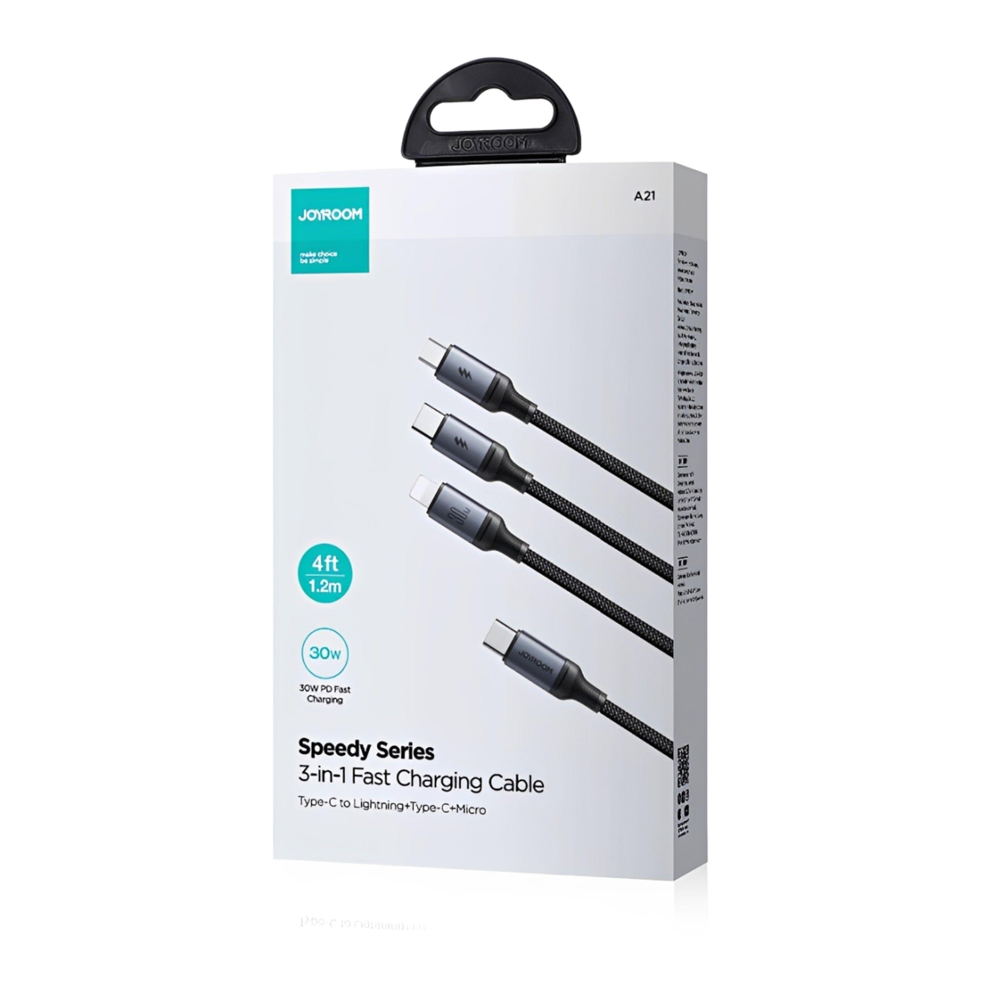Cable 3 en 1 USB-C / Lightning / Micro USB 30W Carga Rápida 1.2 m Negro (Negro) - JOYROOM-4
