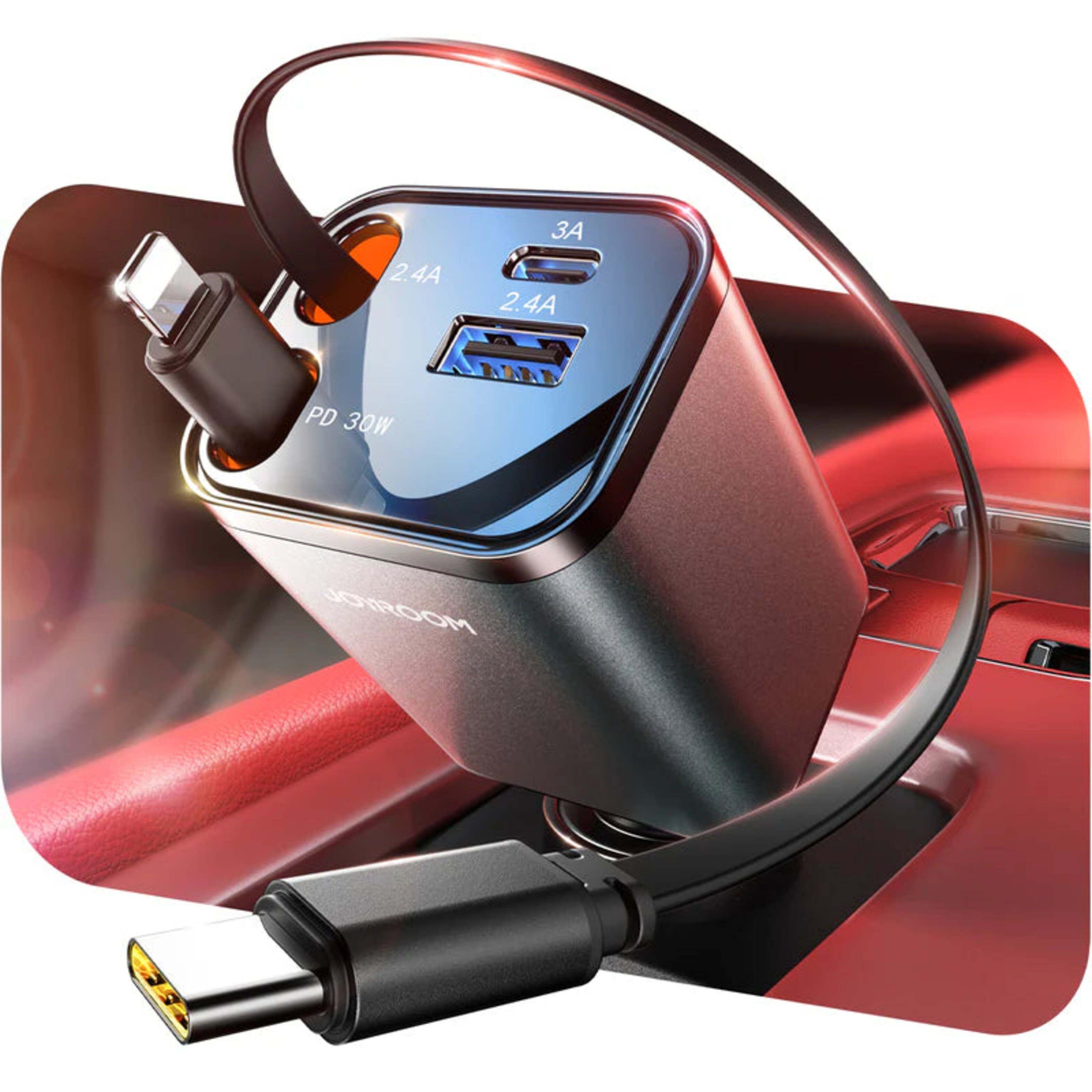Cargador de Auto Retráctil 4-en-1 USB-C Lightning Micro-USB (Gris) - JOYROOM-2