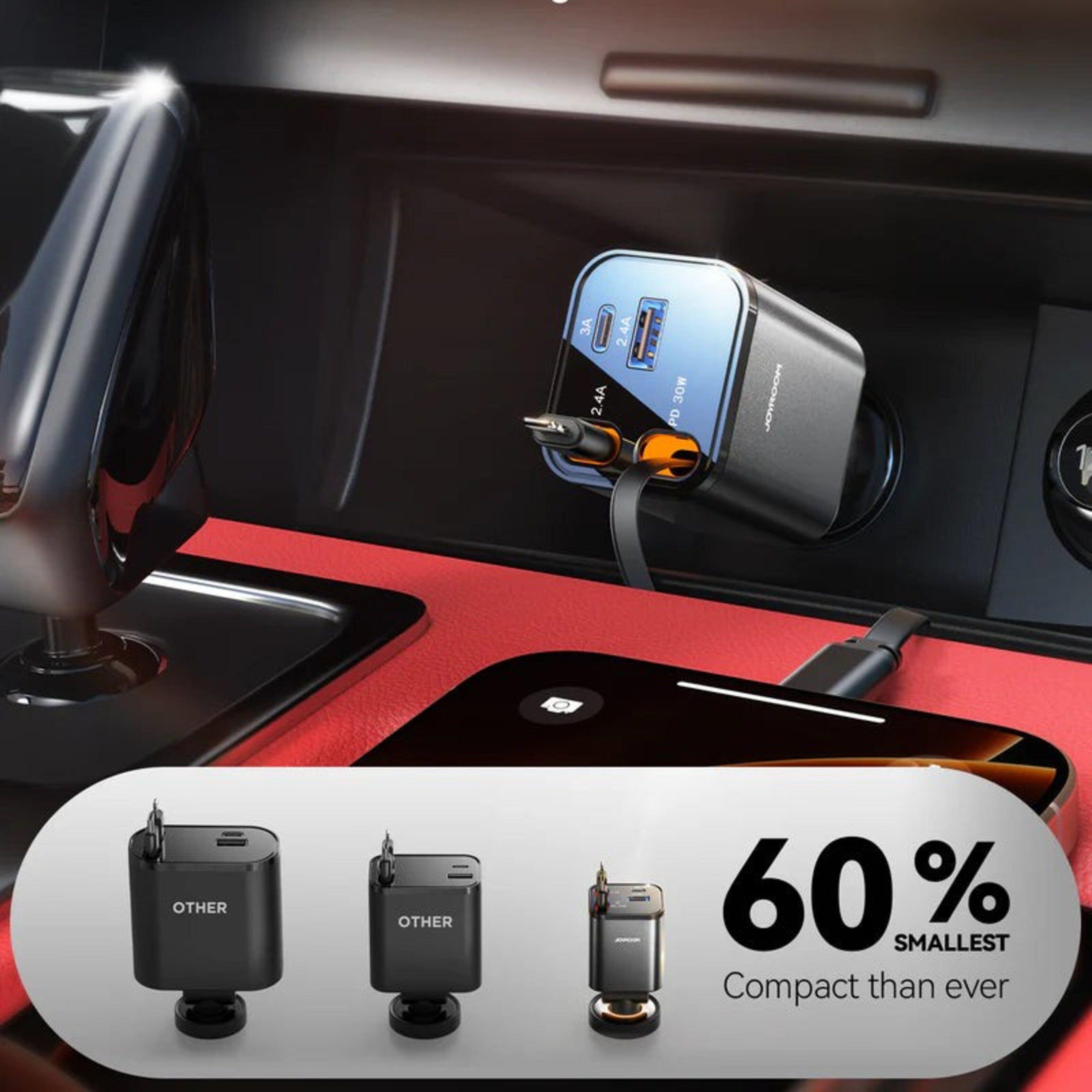 Cargador de Auto Retráctil 4-en-1 USB-C Lightning Micro-USB (Gris) - JOYROOM-5