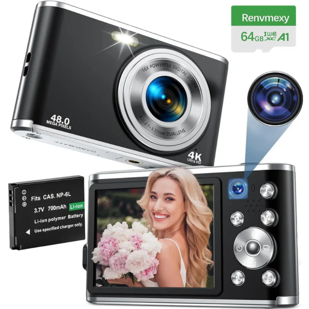 CÁMARAS DIGITALES DOBLE 48MP RENVMEXY DC306L 64GB NEGRO OPENBOX-2