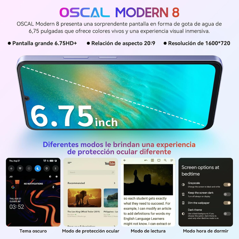 celular oscal modern 8 16gb+256gb-púrpura reacondicionado-1