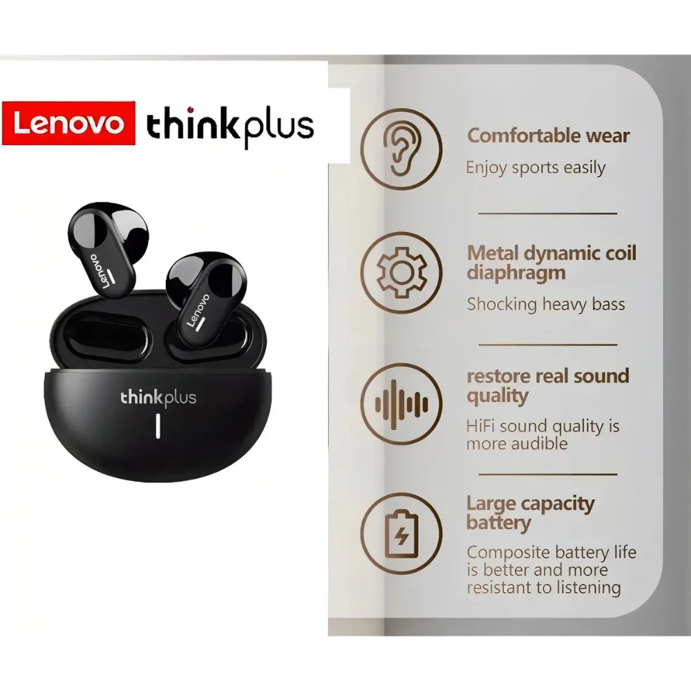 Lenovo X22 Audífonos Bluetooth 5.3 Negro Reacondicionado-2