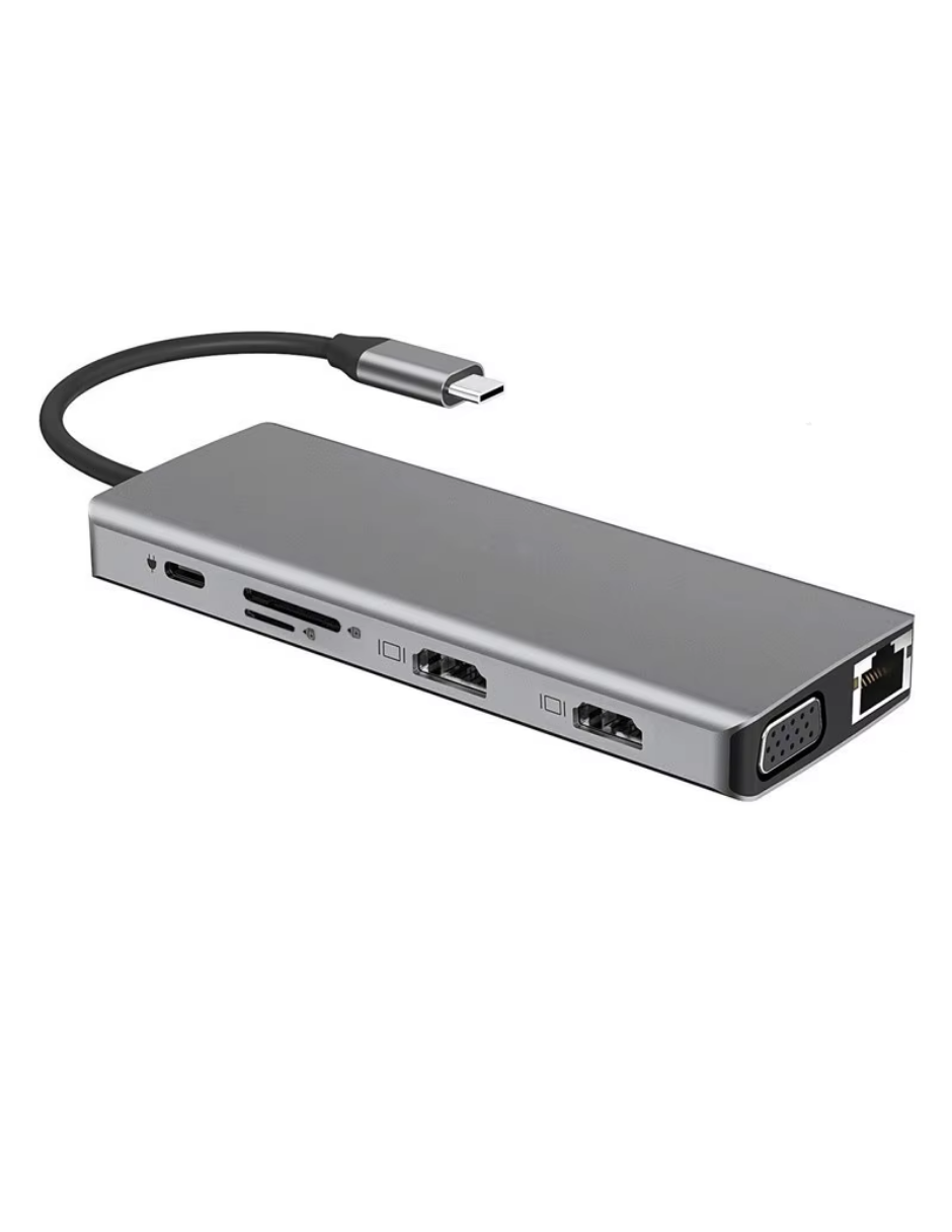 Hub USB-C 12 en 1 Tipo C USB 3.0 HDMI Dual 4K RJ45 VGA Open Box Garantía Reuse Chile-1