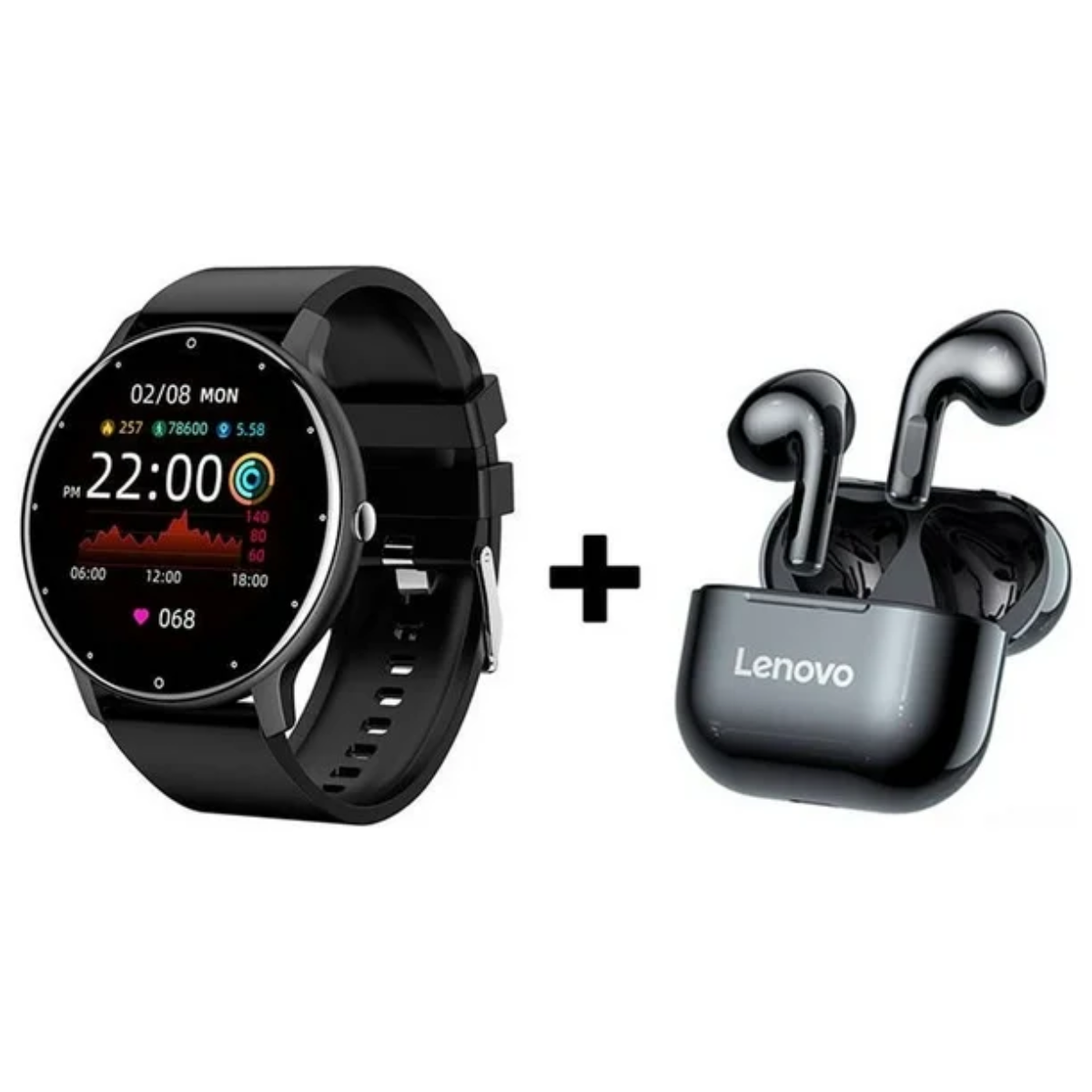 AUDIFONO LENOVO LP40 NEGRO + RELOJ INTELIGENTE REACONDICIONADO NEGRO-1