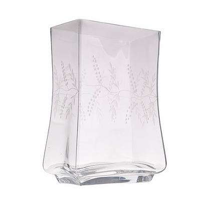 Florero rectangular de cristal con tallado  de aromo hecho a mano-5