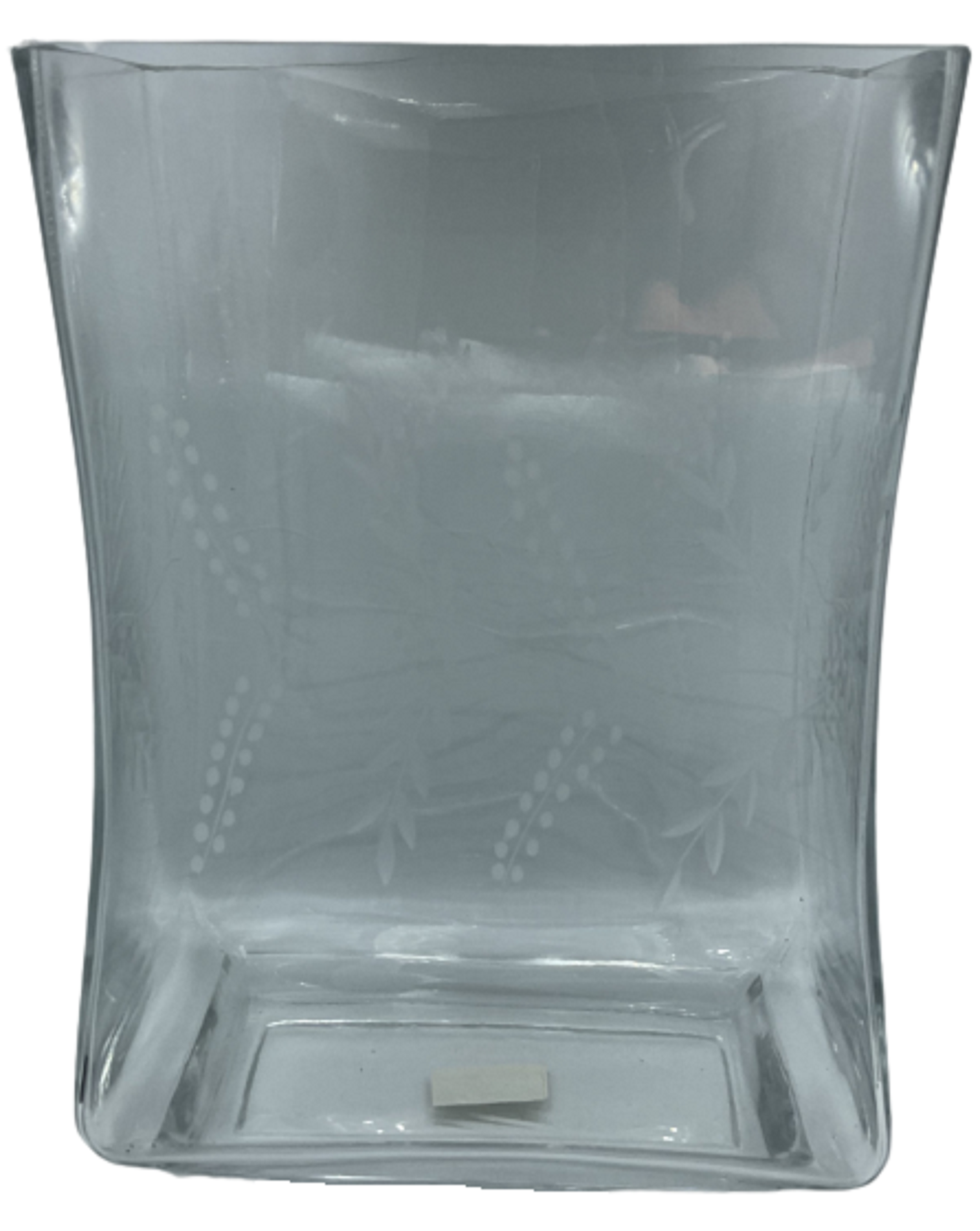 Florero rectangular de cristal con tallado  de aromo hecho a mano-0
