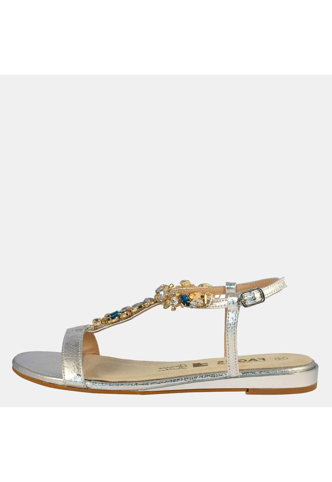 Sandalia Plana Mujer Plateada 4Ss13419-5