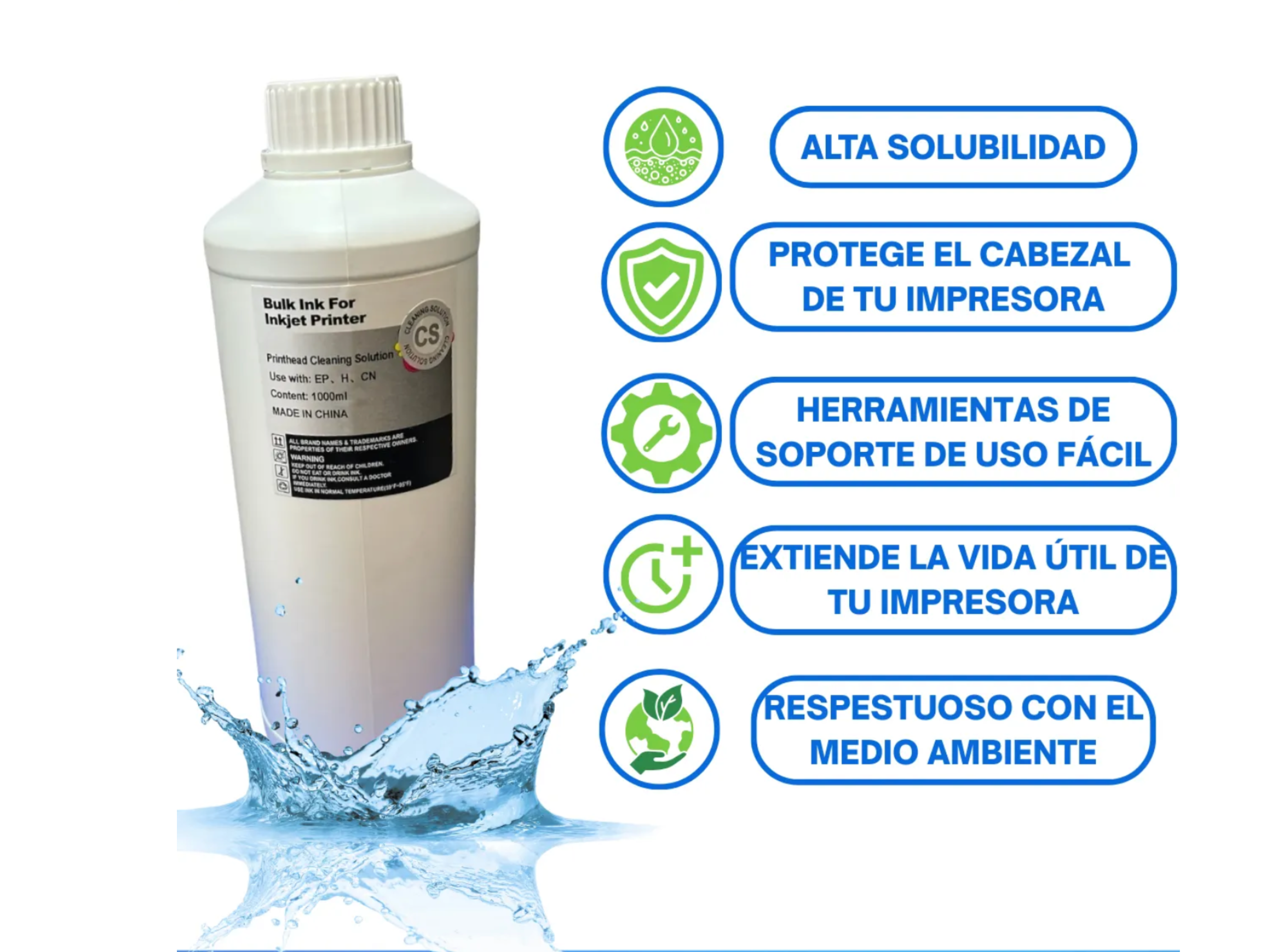 Liquido Limpia Cabezales Genérico 1 Litro Canon Epson Hp-3