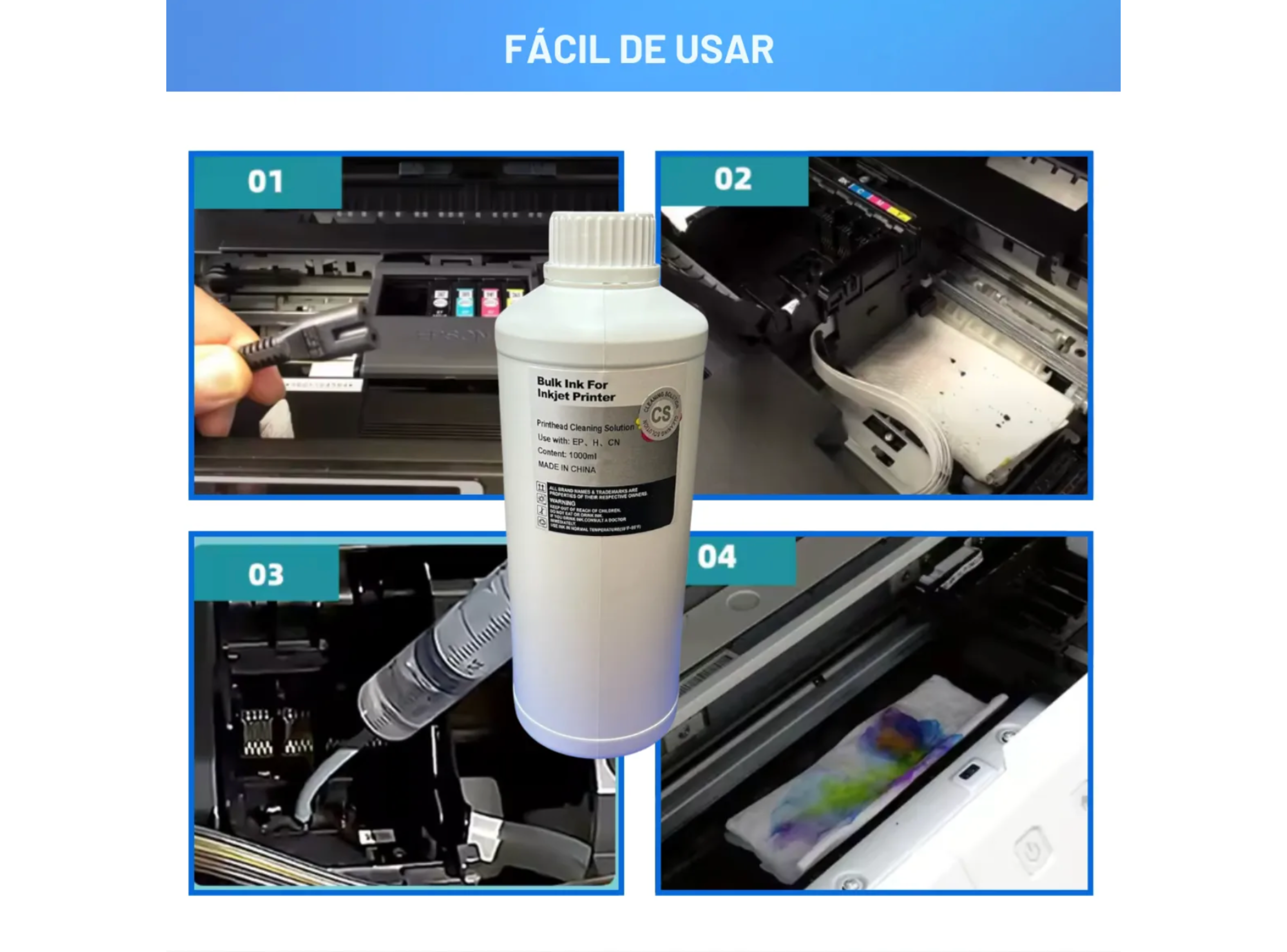 Liquido Limpia Cabezales Genérico 1 Litro Canon Epson Hp-4