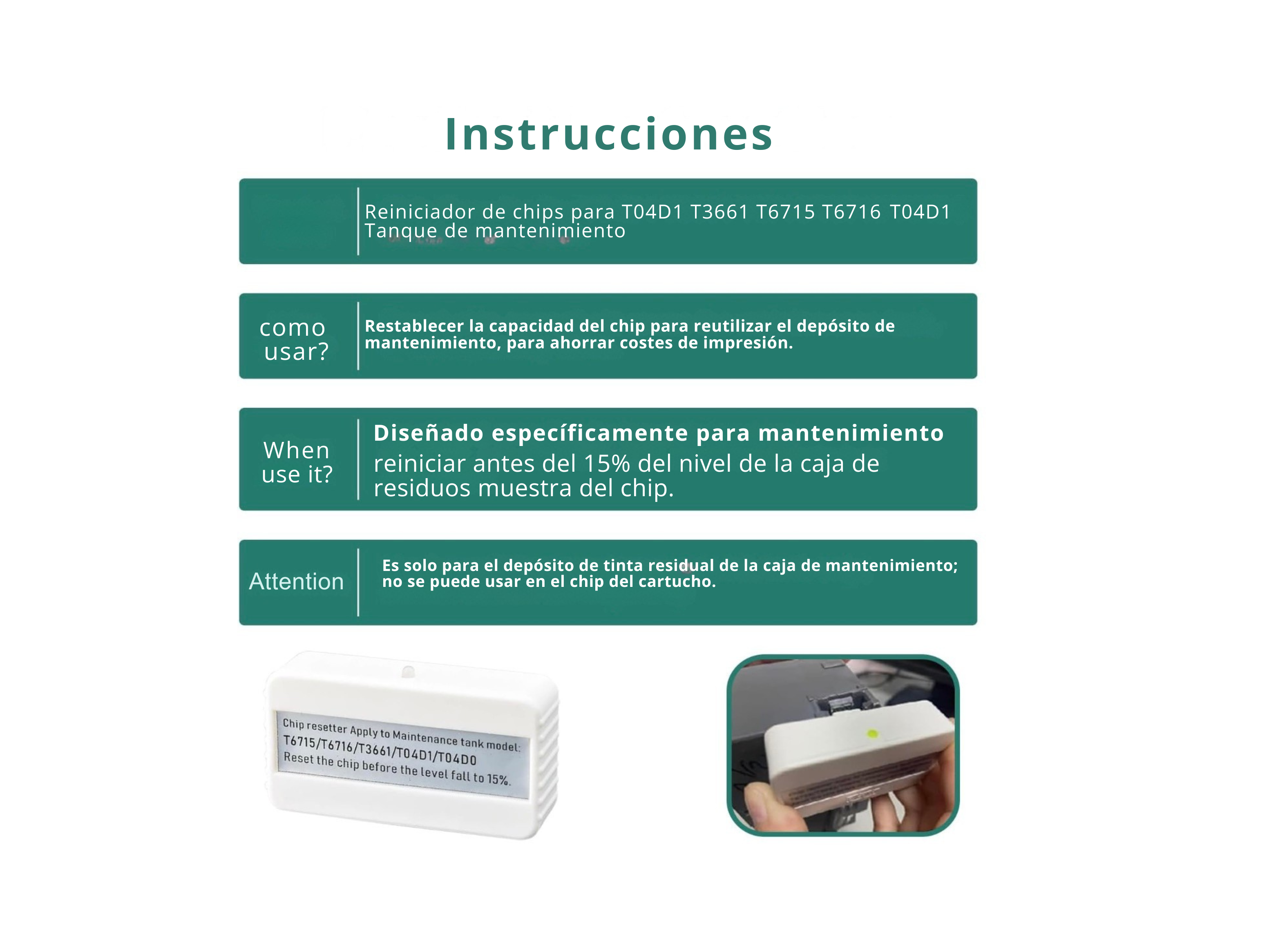 Reiniciador De Chip Caja Mantenimiento Epson T6716 T04d1-3