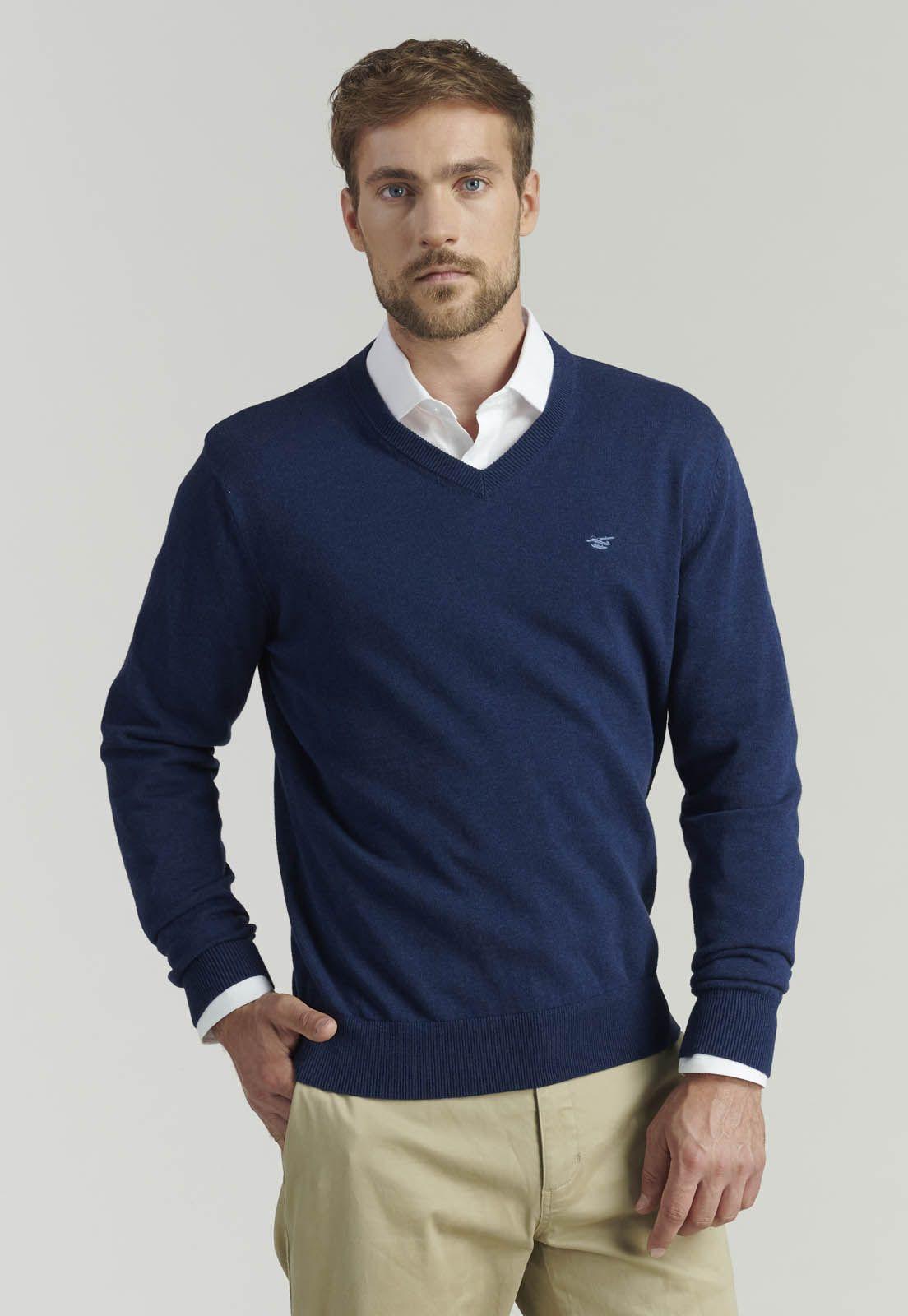 Sweater V Neck Melange F Smart Casual Indigo-0