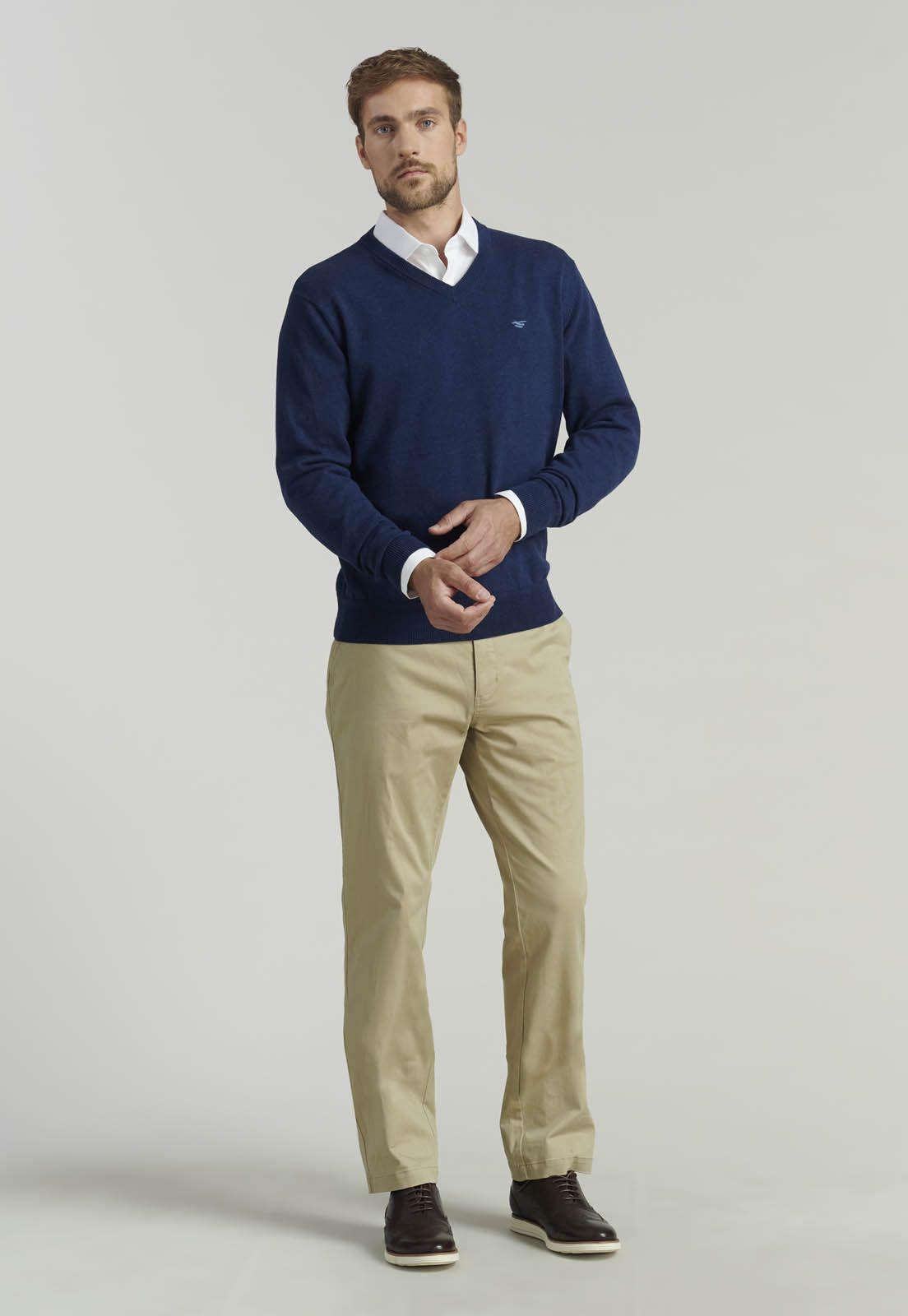 Sweater V Neck Melange F Smart Casual Indigo-1