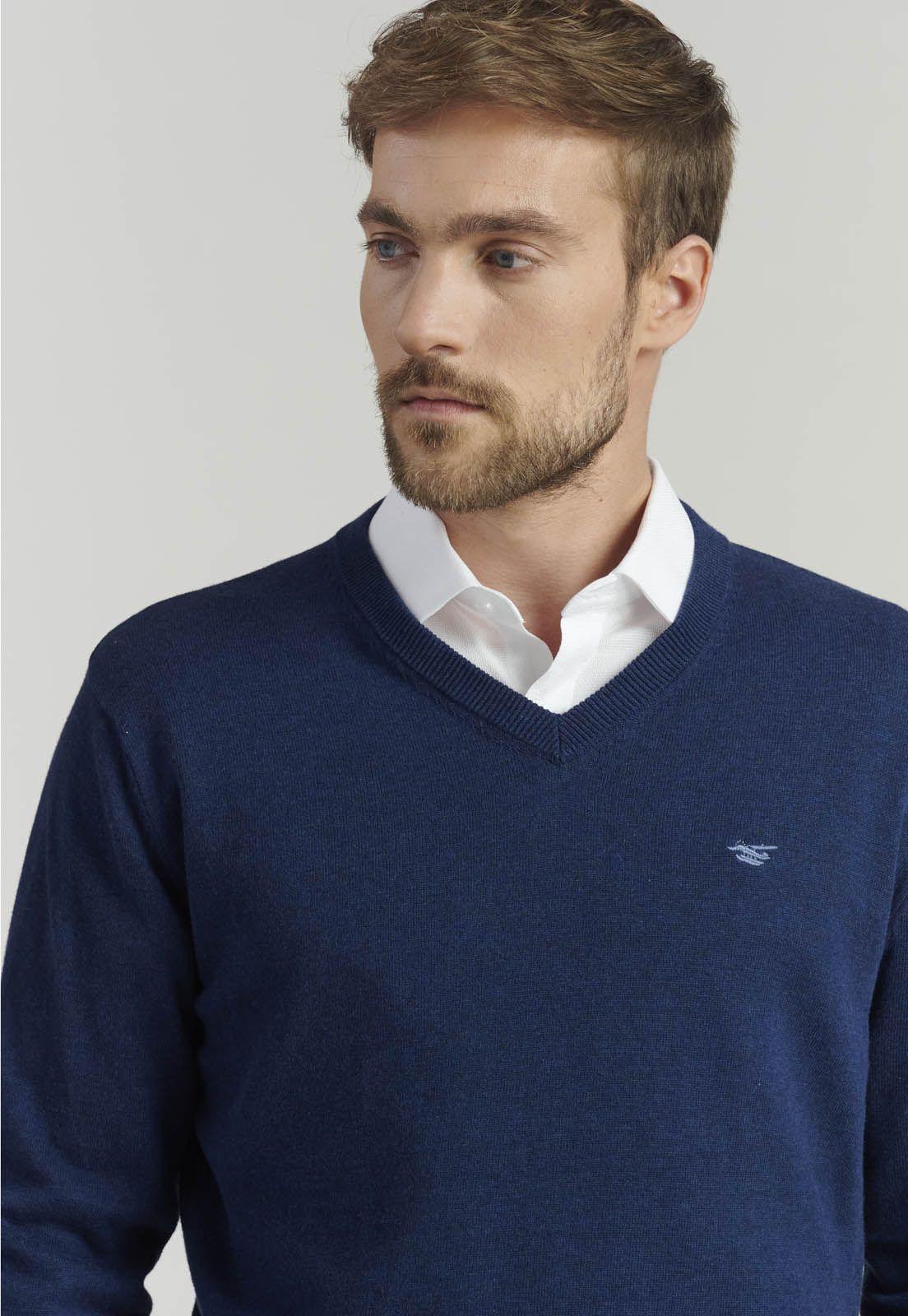 Sweater V Neck Melange F Smart Casual Indigo-2