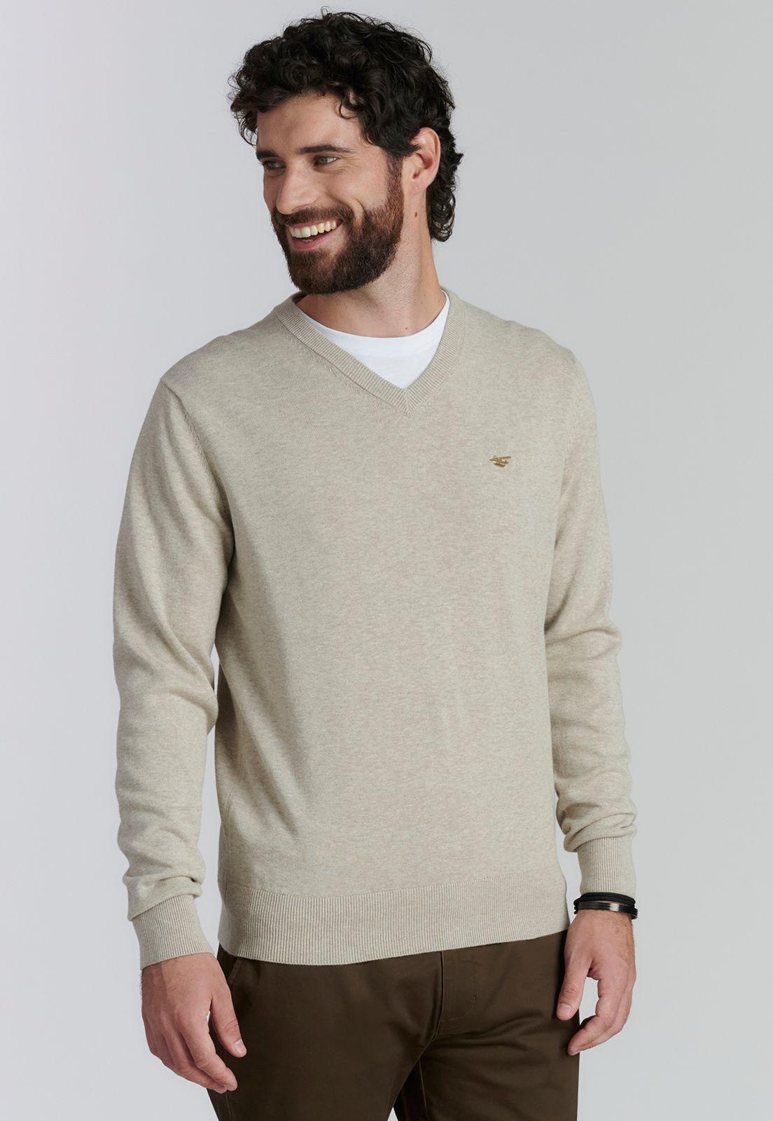 Sweater V Neck Melange F Smart Casual Dk Oyster-0