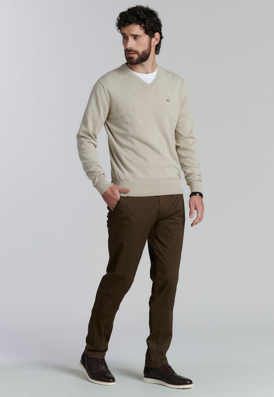 Sweater V Neck Melange F Smart Casual Dk Oyster-1