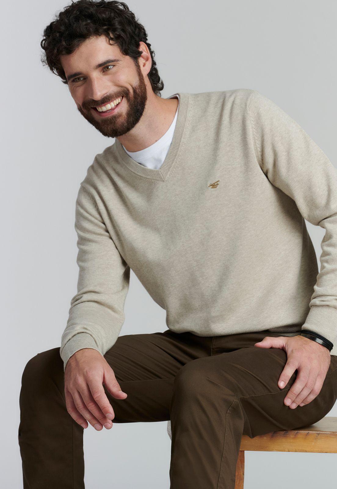 Sweater V Neck Melange F Smart Casual Dk Oyster-4