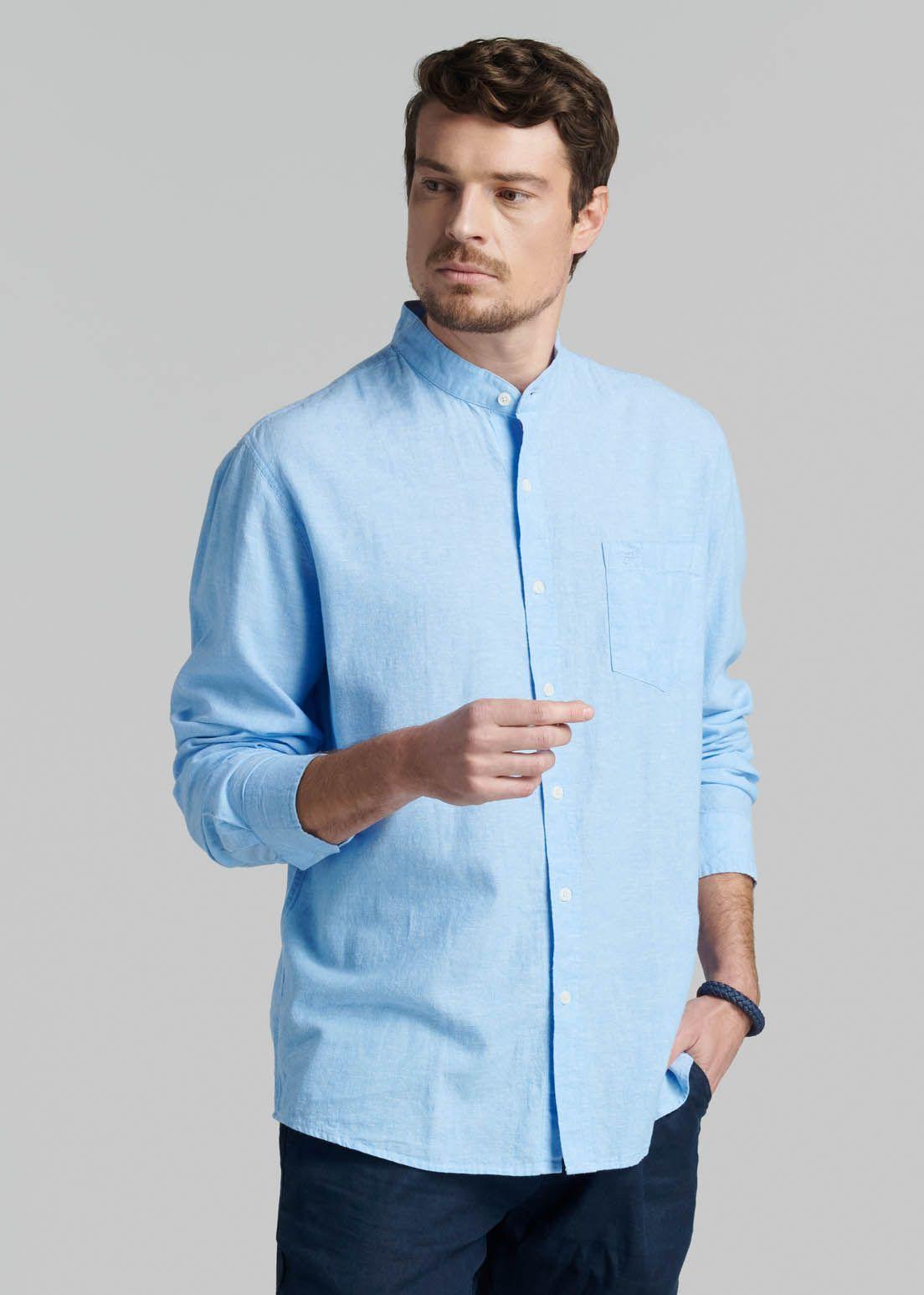 Camisa Cuello Mao Lino Midland Sky-0