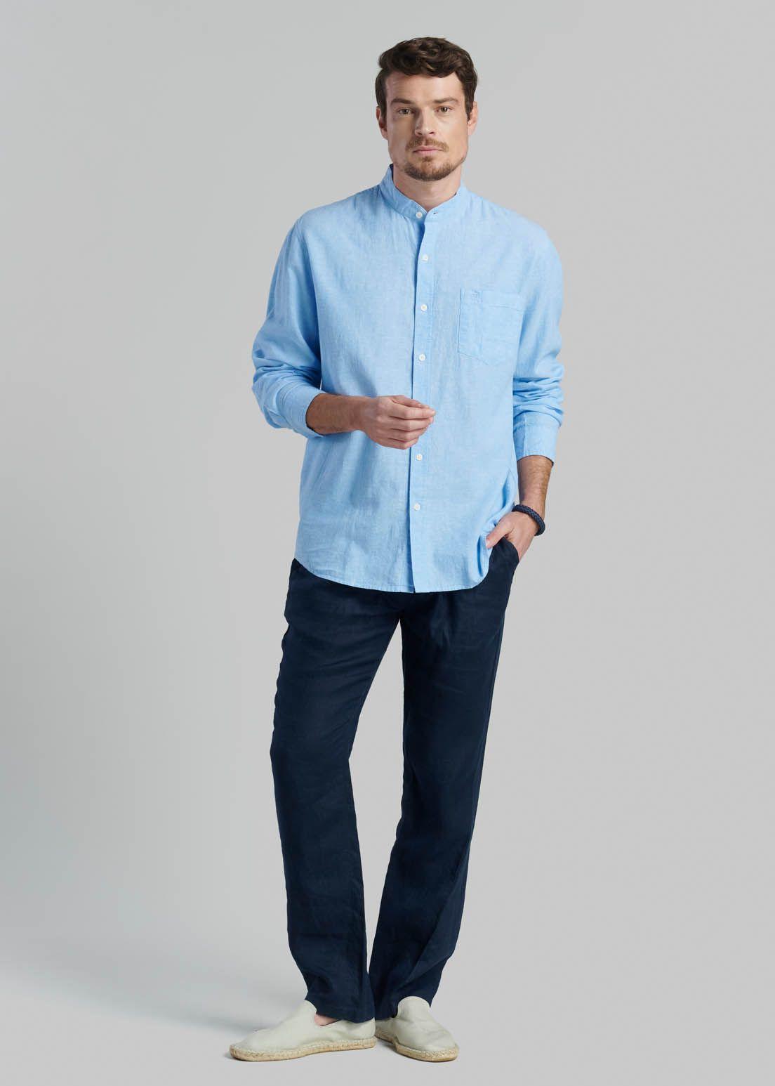 Camisa Cuello Mao Lino Midland Sky-1