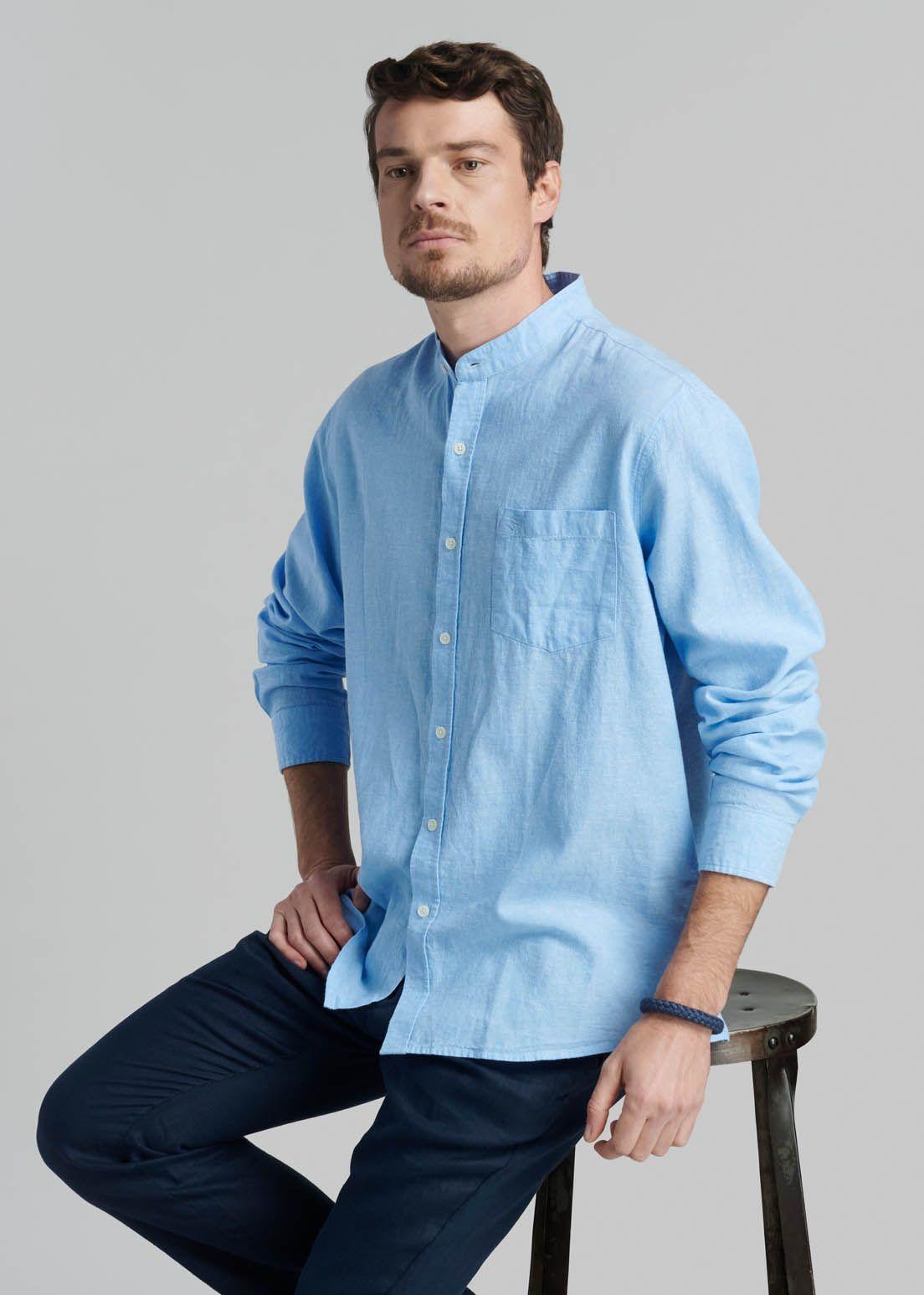 Camisa Cuello Mao Lino Midland Sky-4
