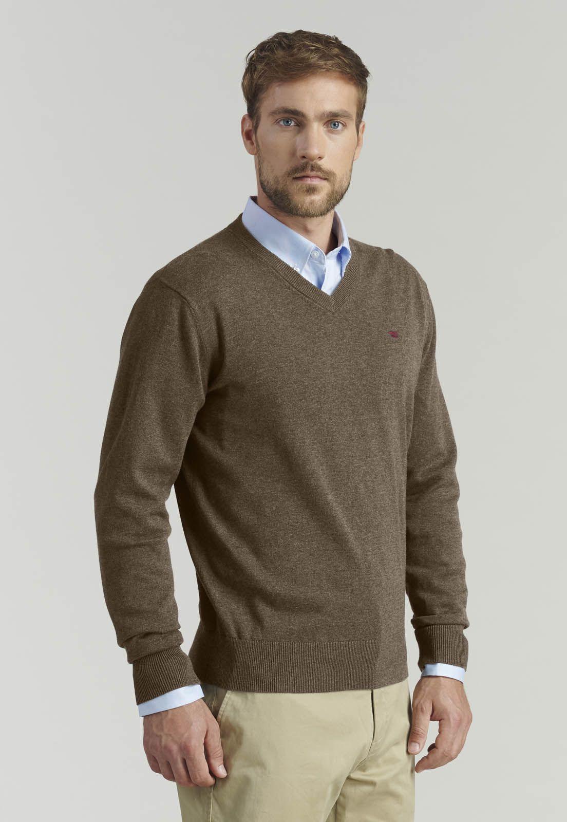 Sweater V Neck Melange F Smart Casual Brown-0