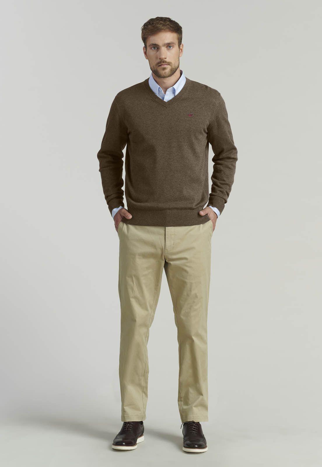 Sweater V Neck Melange F Smart Casual Brown-1