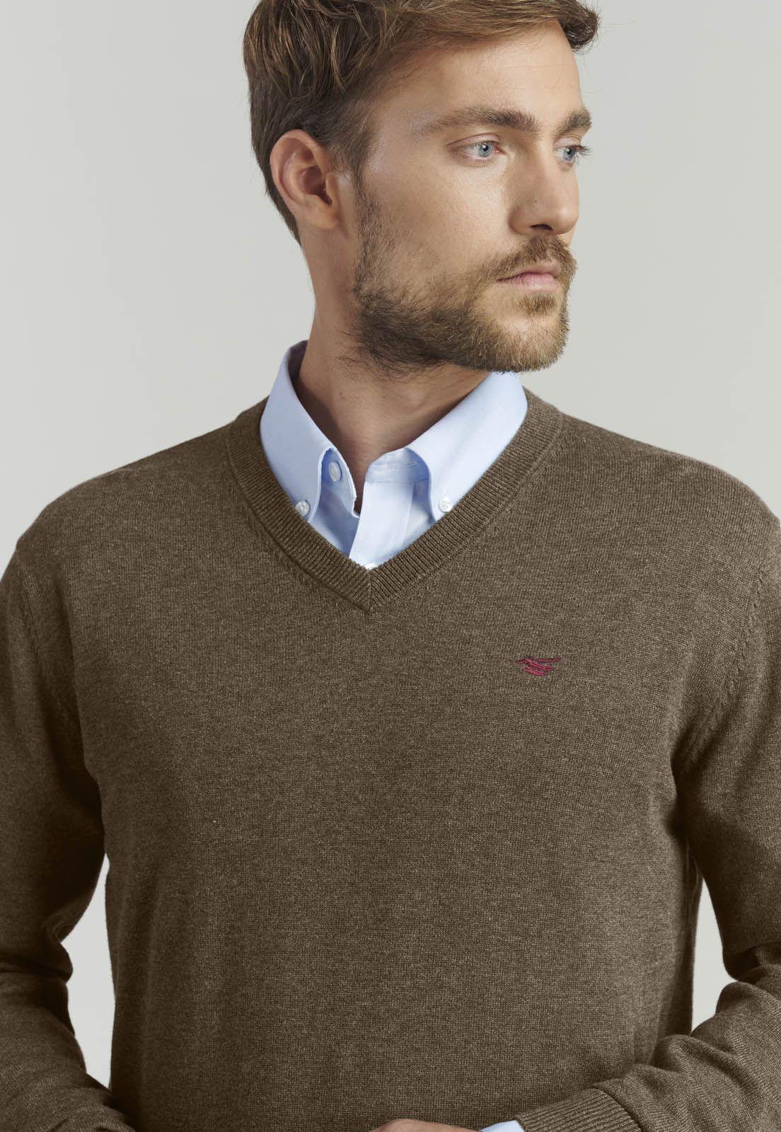 Sweater V Neck Melange F Smart Casual Brown-2
