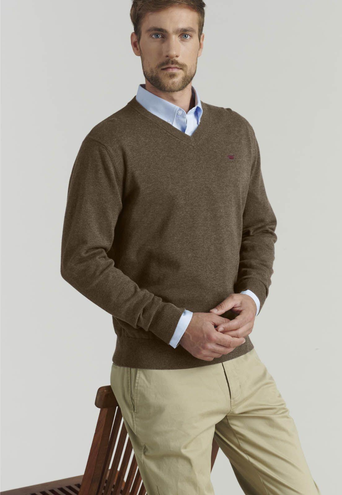 Sweater V Neck Melange F Smart Casual Brown-4