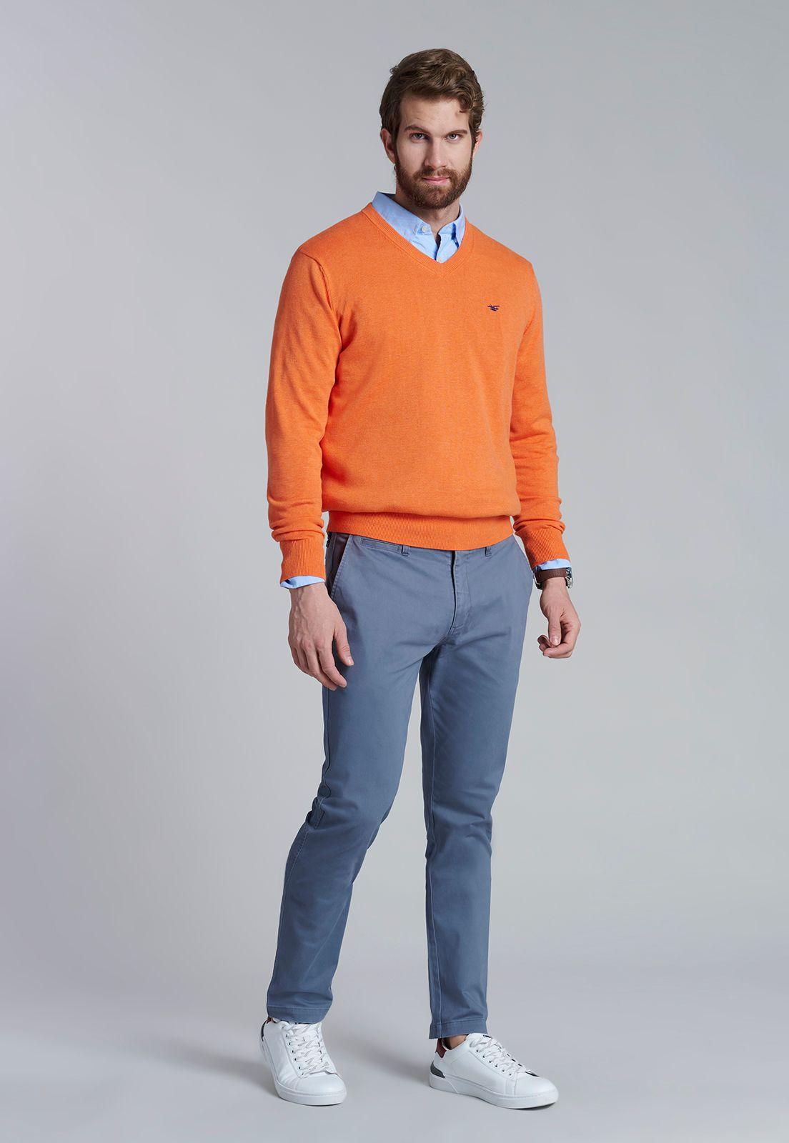 Sweater V Neck Melange F Orange-1