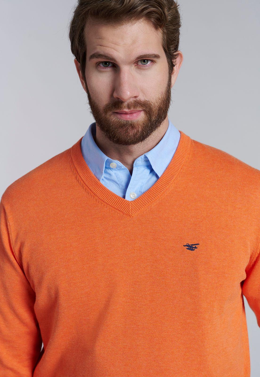 Sweater V Neck Melange F Orange-2