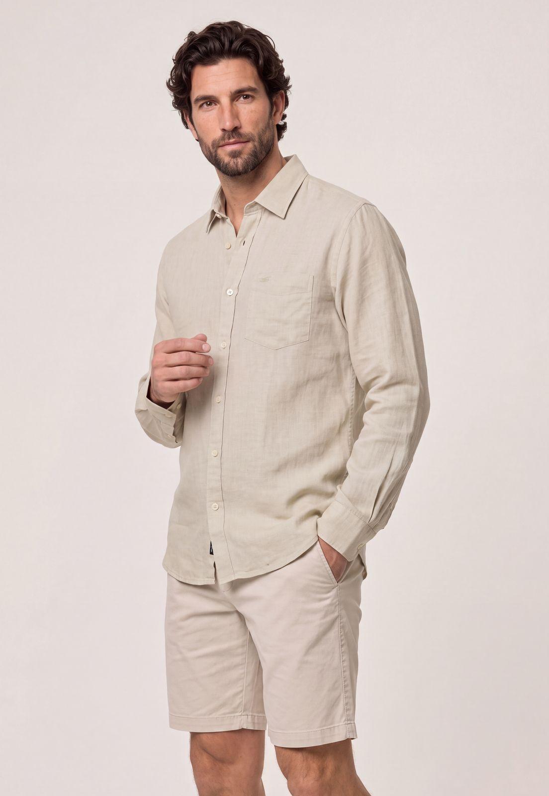 Camisa Lino Beige Green Bay-0