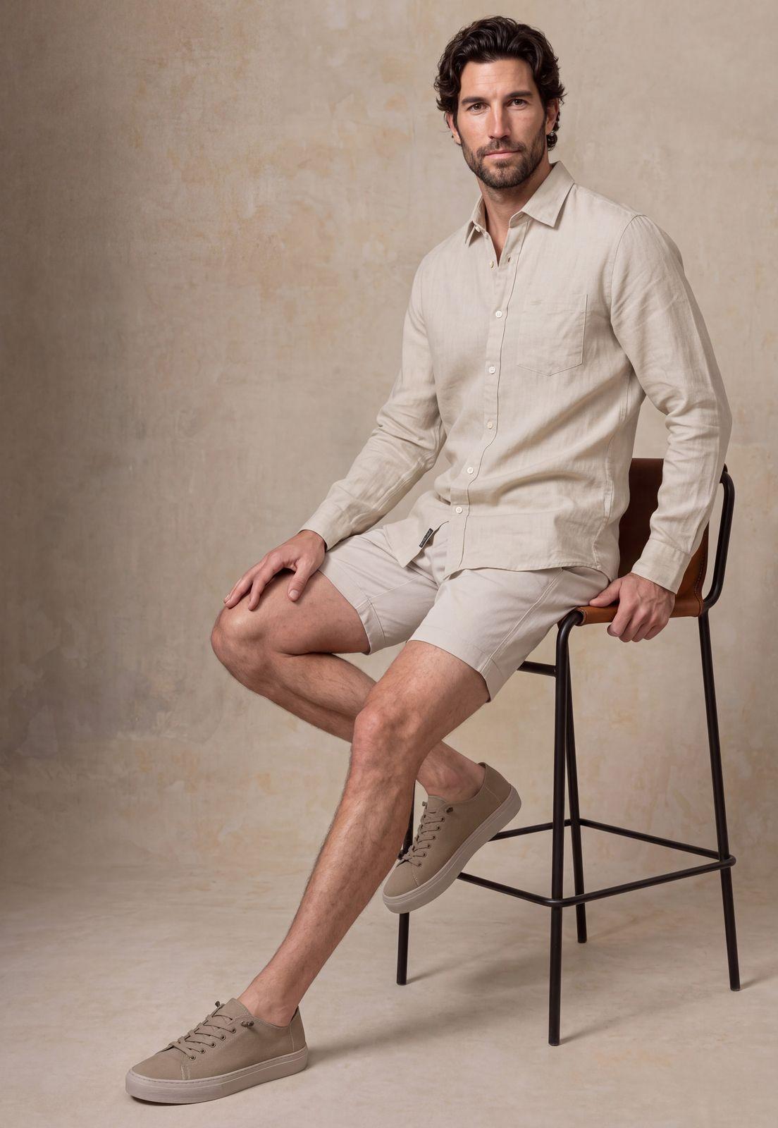 Camisa Lino Beige Green Bay-4