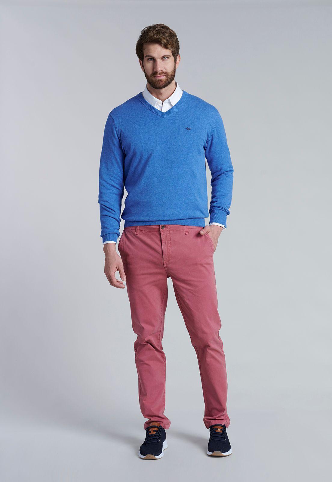 Sweater V Neck Melange F Sky-1