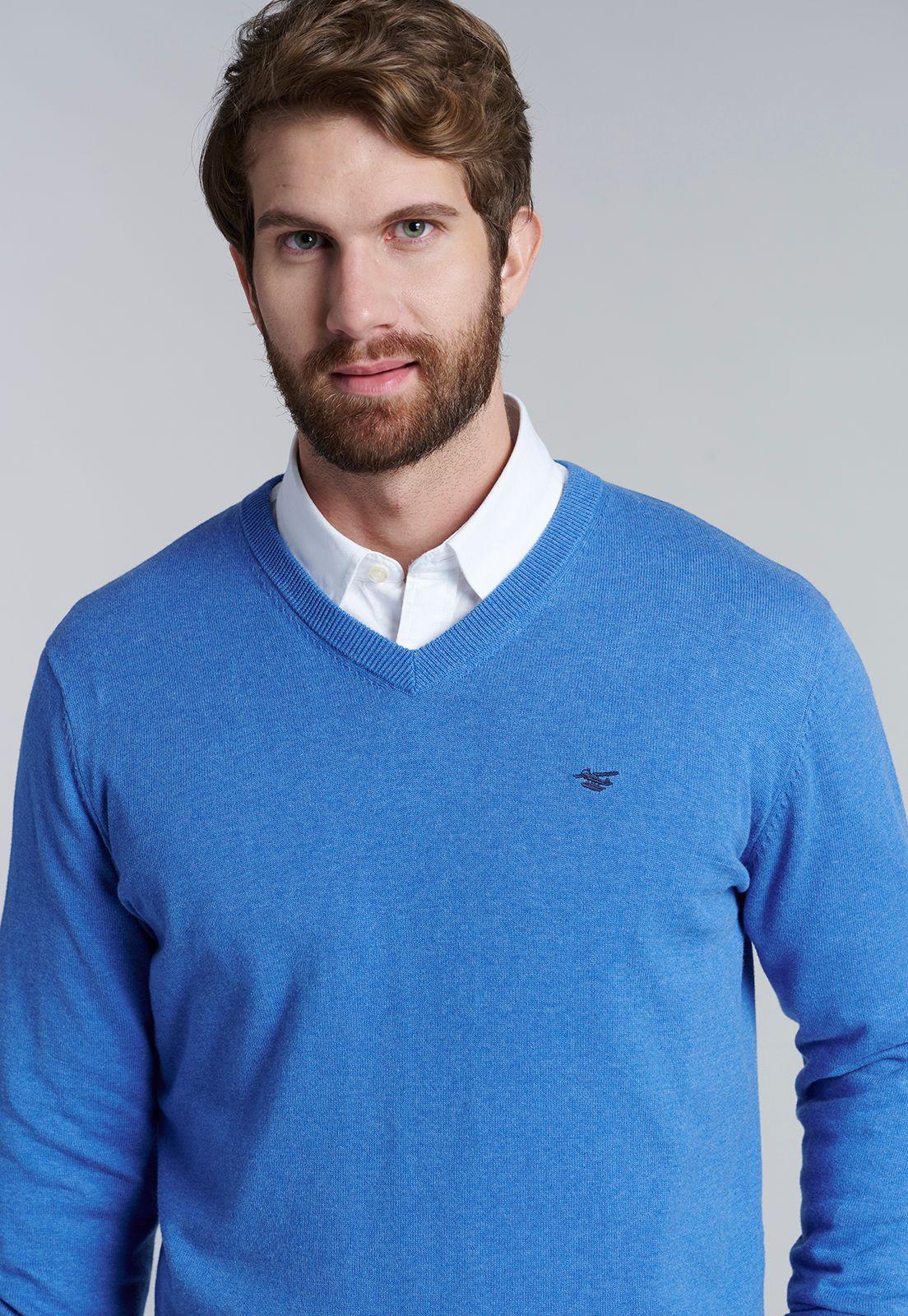 Sweater V Neck Melange F Sky-2
