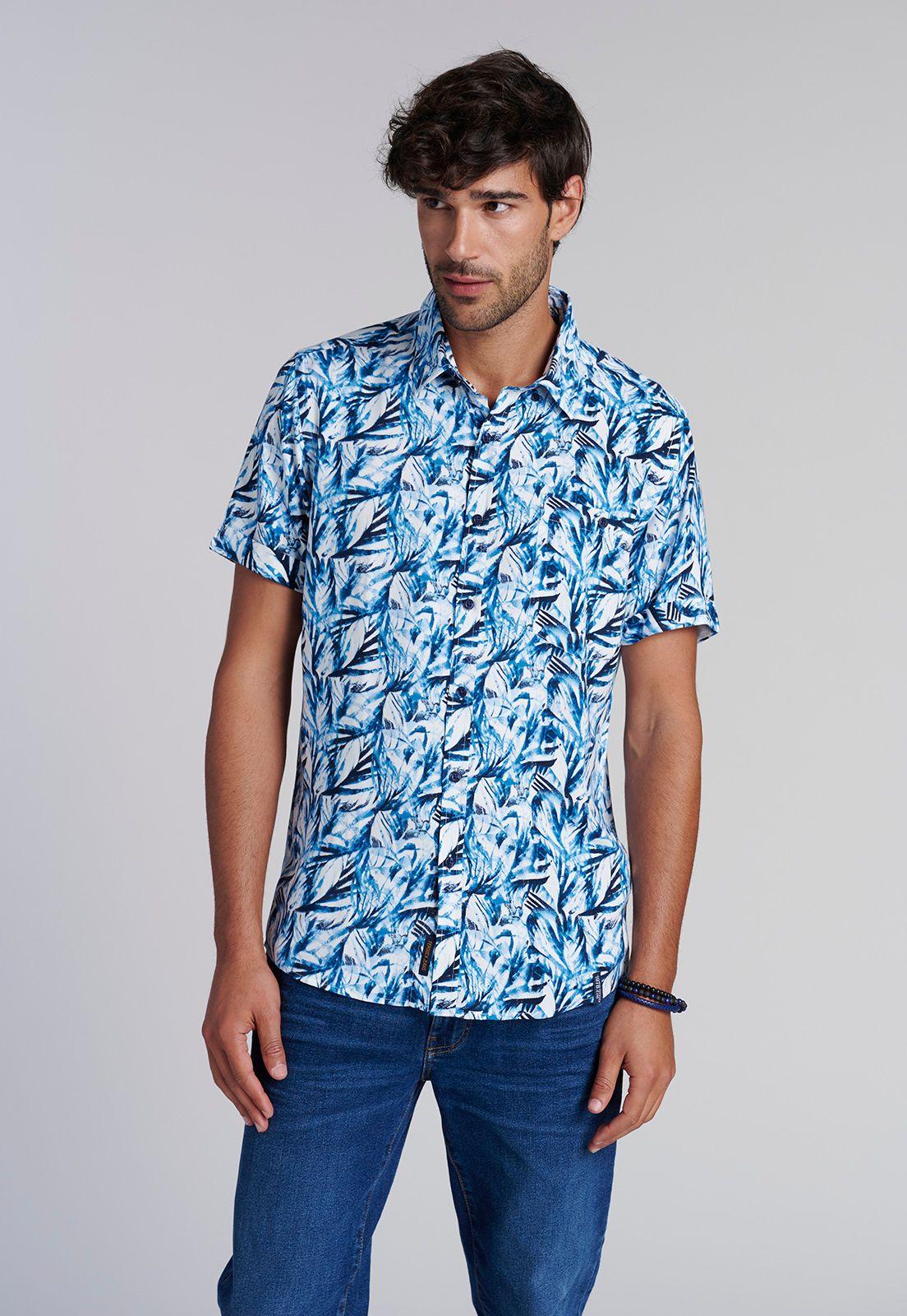 Camisa Estampada Hojas  Fj Blue-0