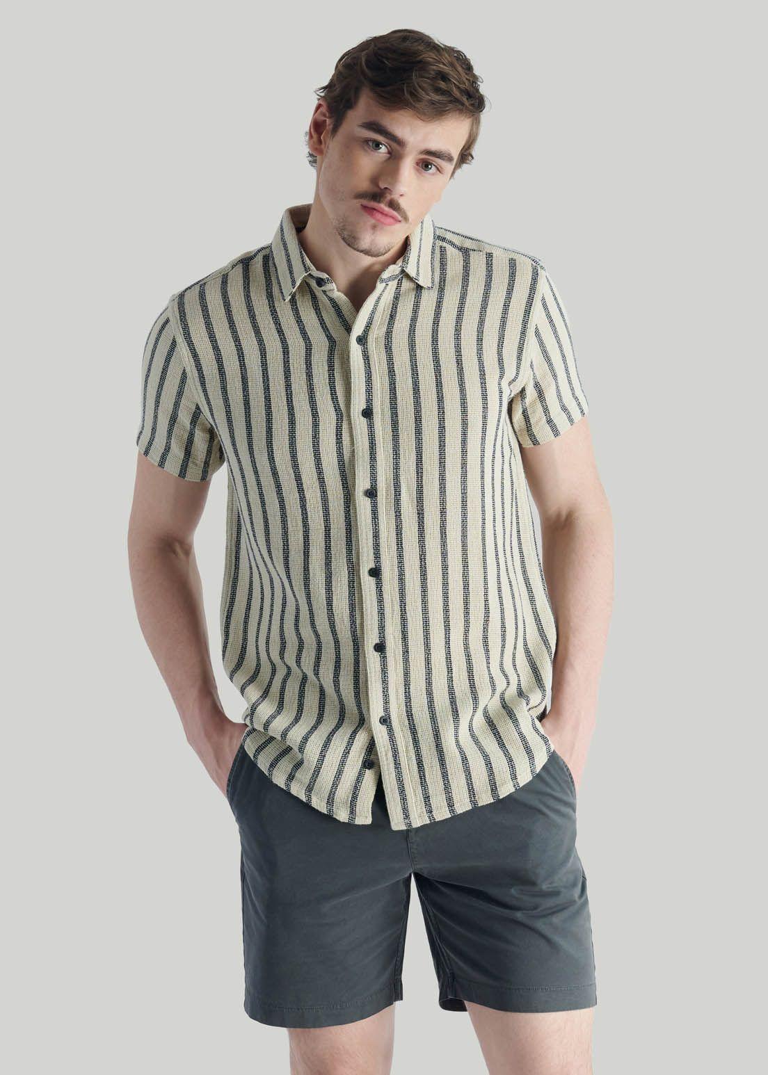 Camisa Stripe Casual Beige-4