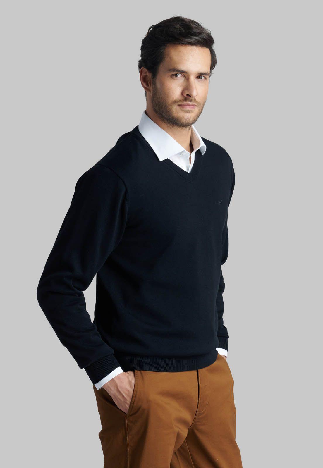 Sweater V Neck Solido Black-0