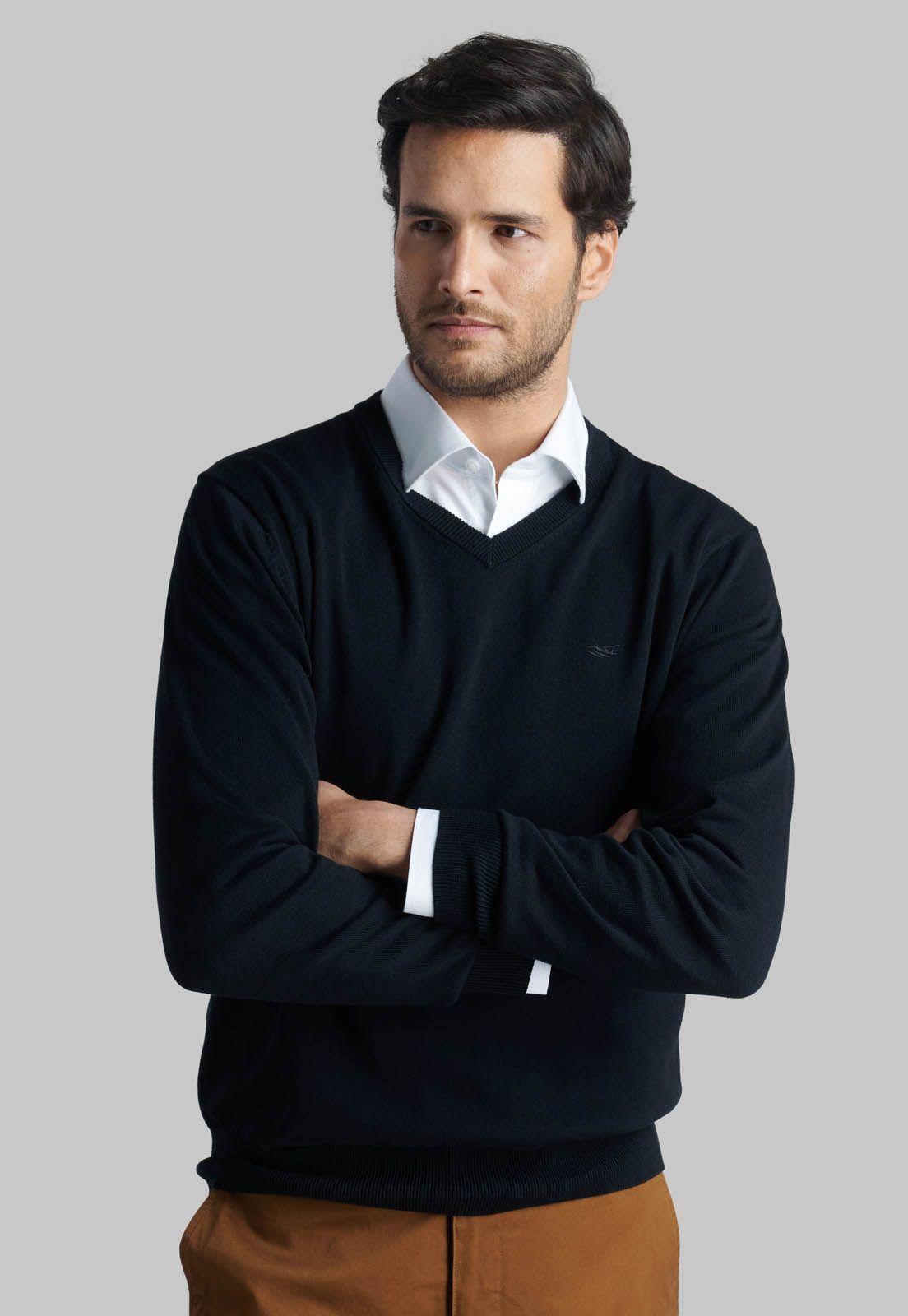 Sweater V Neck Solido Black-4