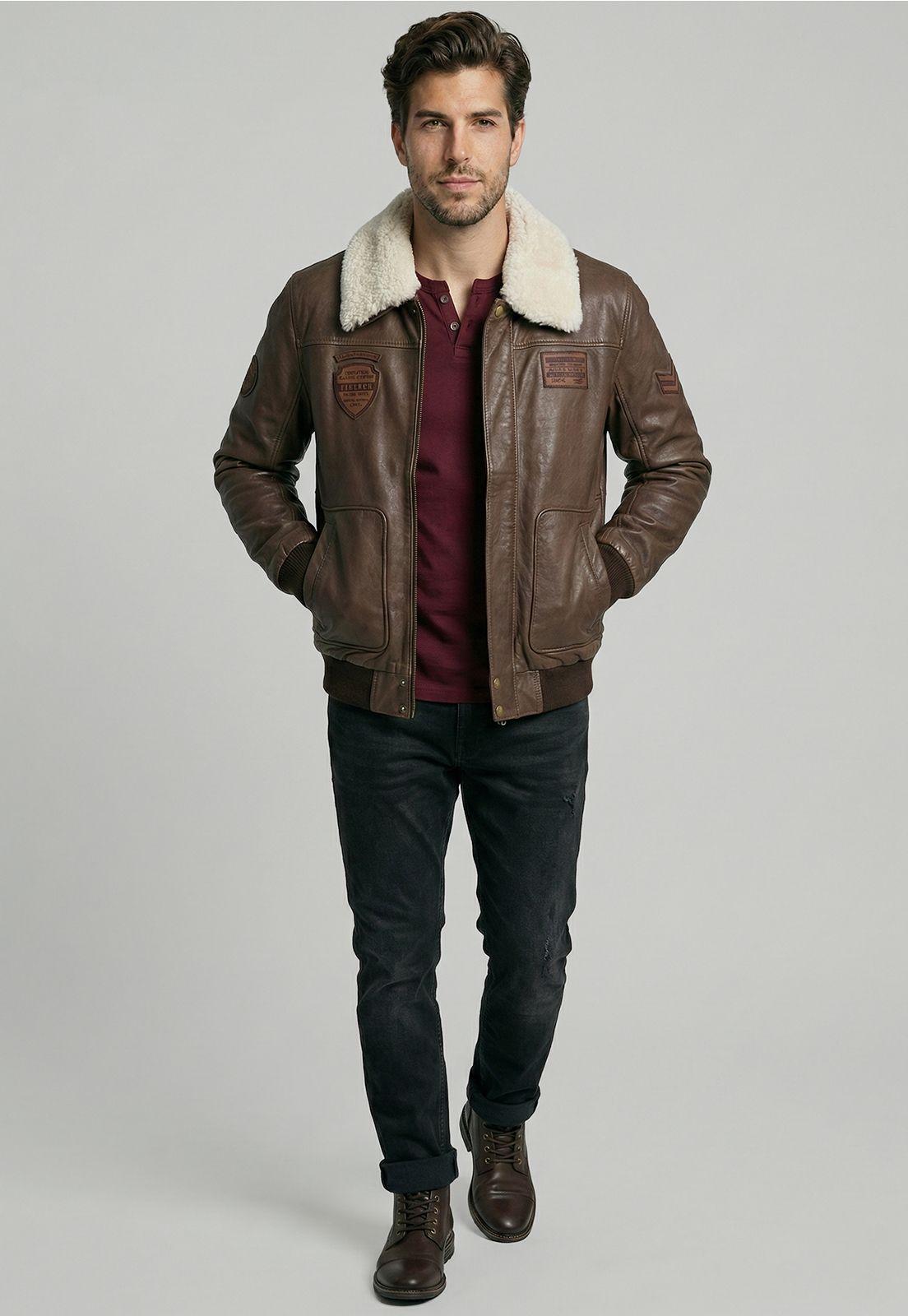 Chaqueta De Cuero Pilot Dk Brown-1