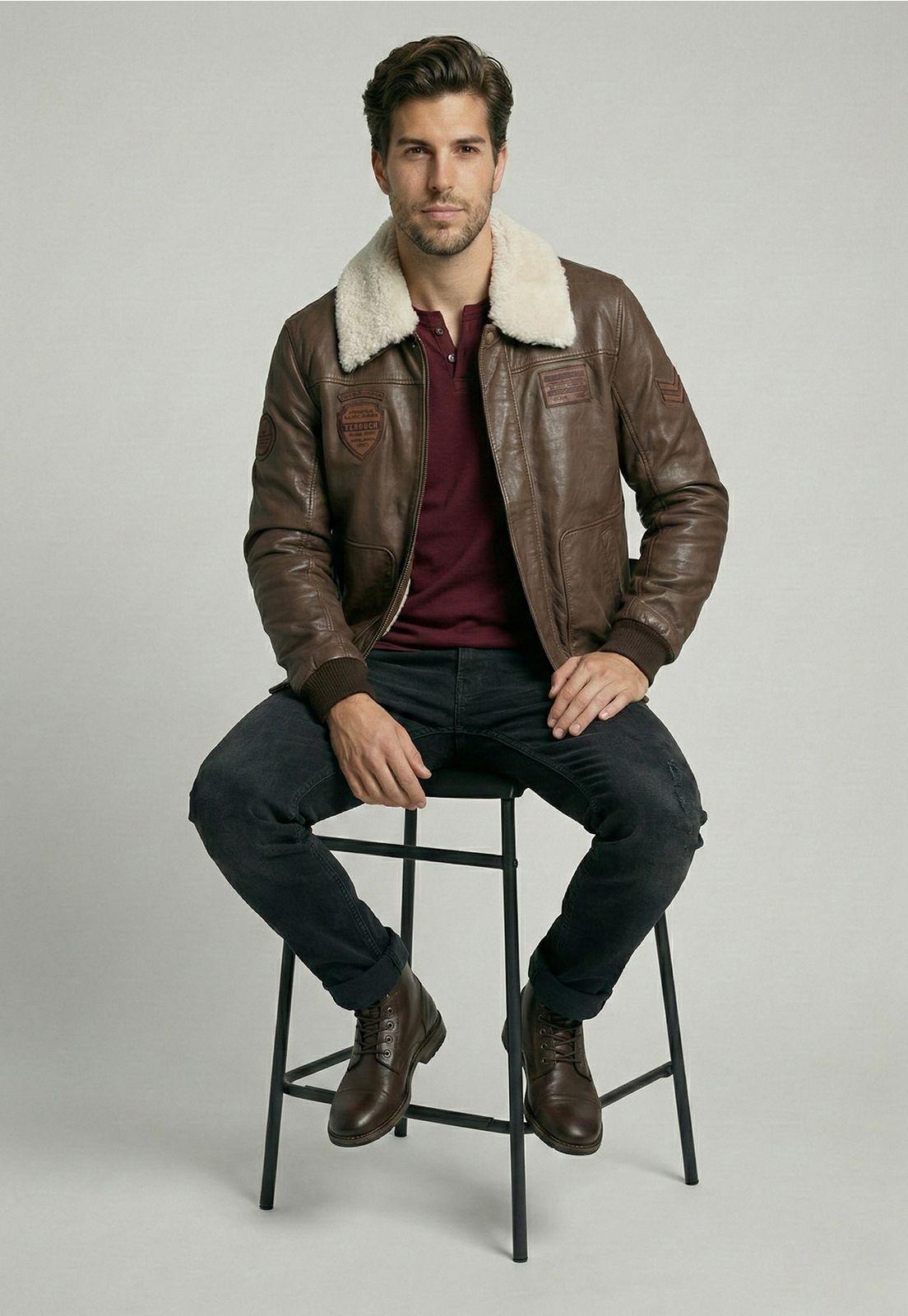 Chaqueta De Cuero Pilot Dk Brown-4