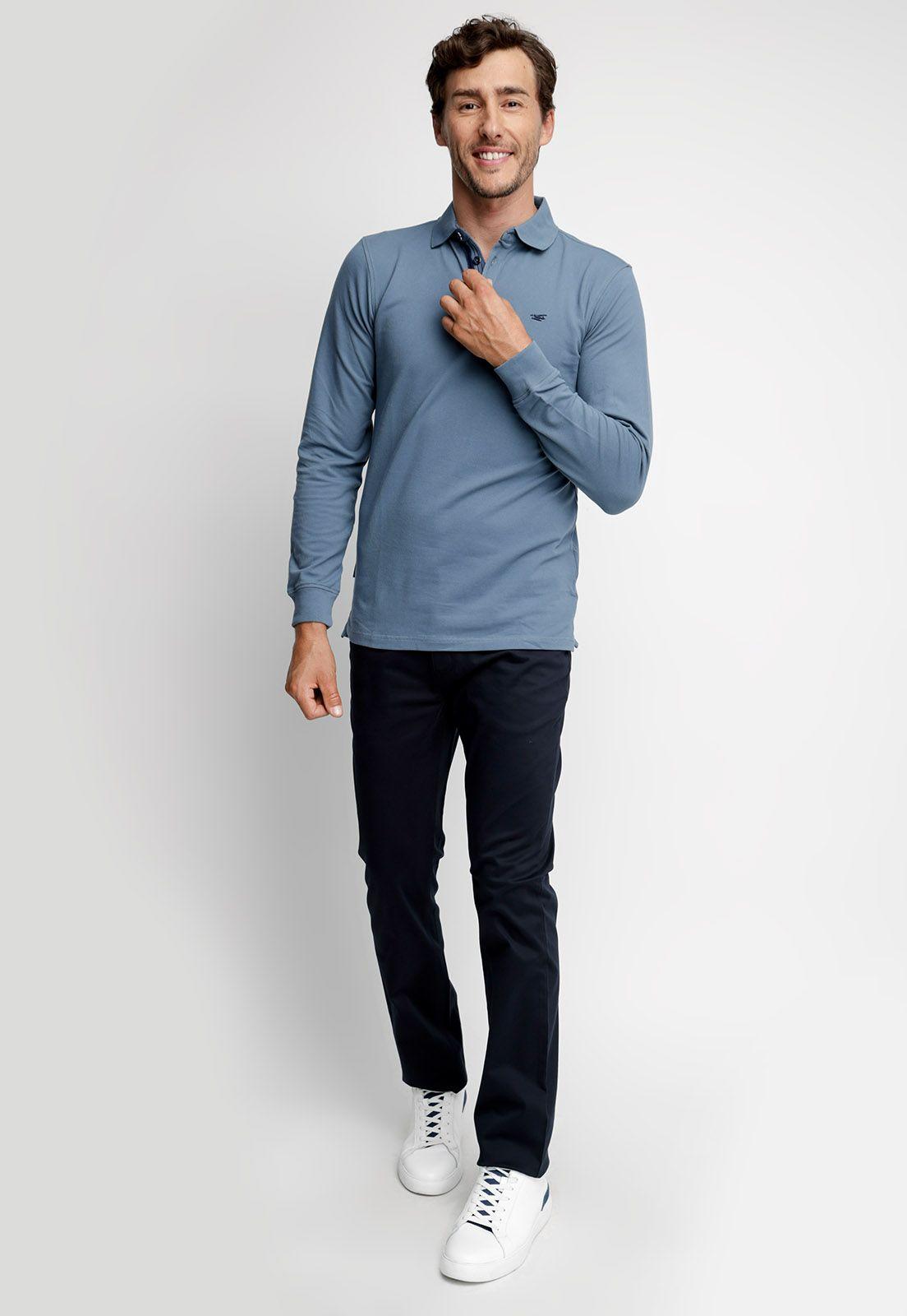 Polera Polo Básica Manga Larga Stone Blue-2