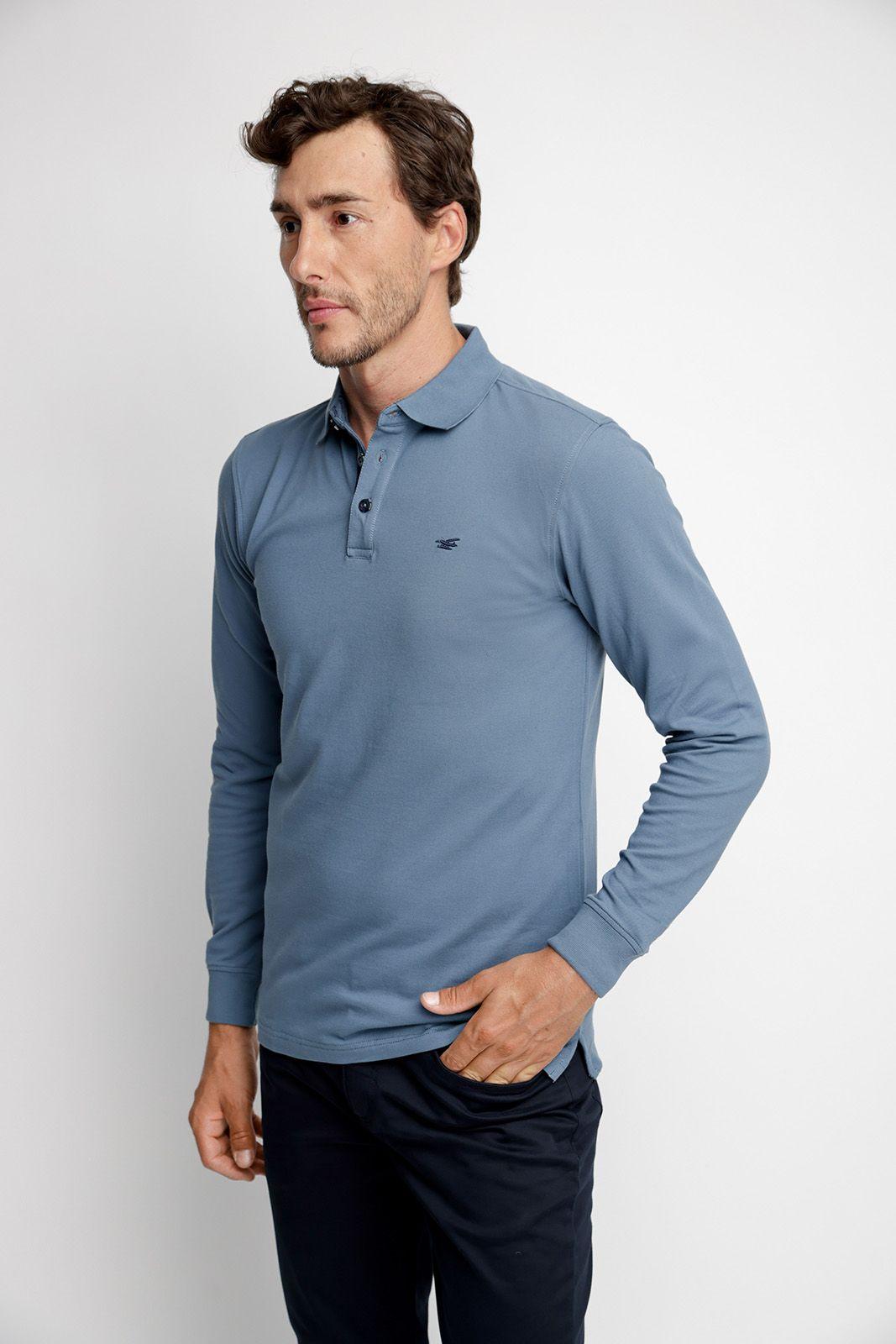 Polera Polo Básica Manga Larga Stone Blue-0