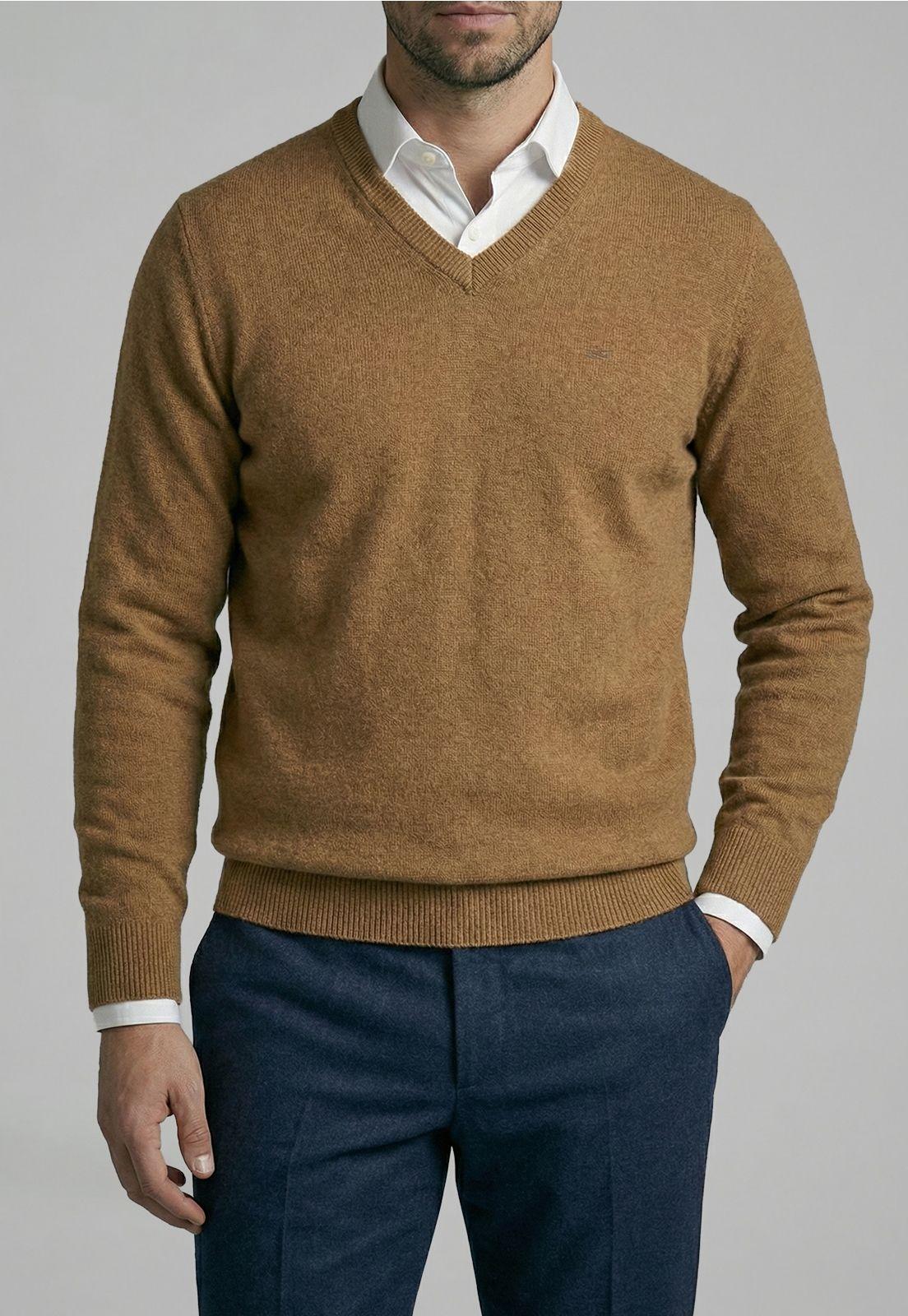 Sweater Atlanta V-Neck Lt Camel Melange-2