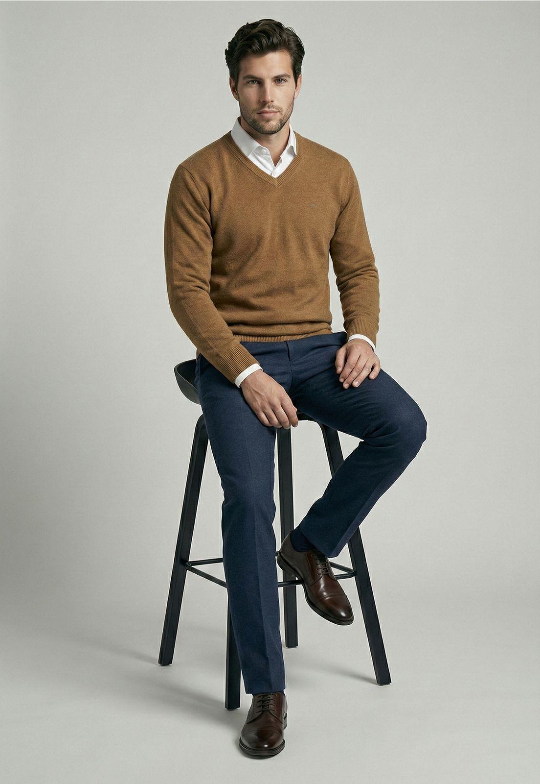 Sweater Atlanta V-Neck Lt Camel Melange-4