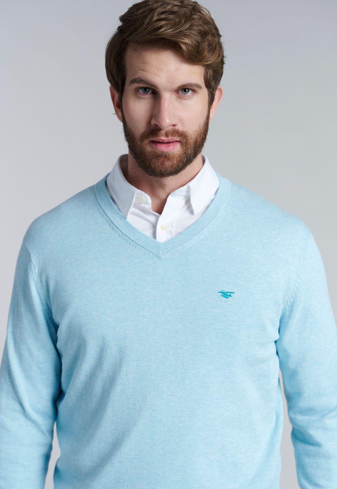 Sweater V Neck Melange F Lt Turquoise-2
