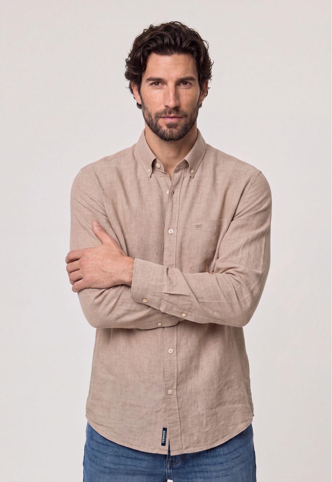 Camisa Sport Lino Melange Beige-0