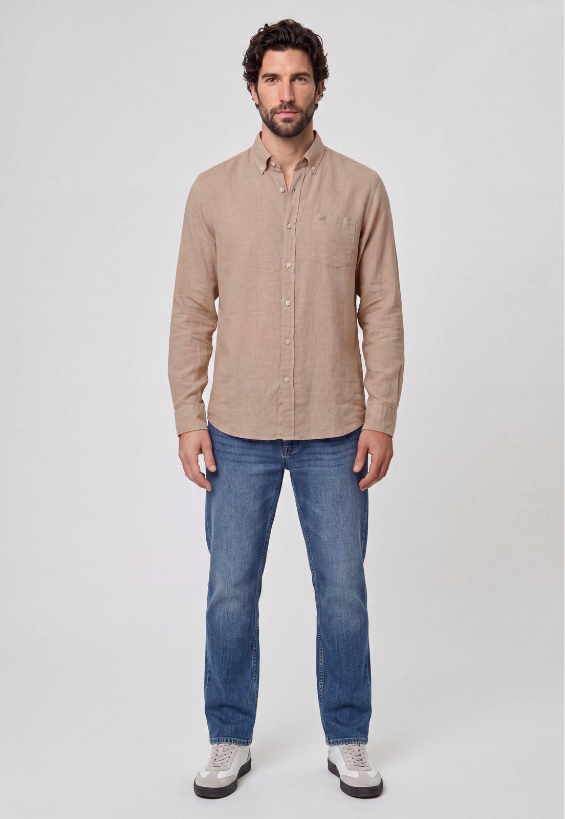 Camisa Sport Lino Melange Beige-1