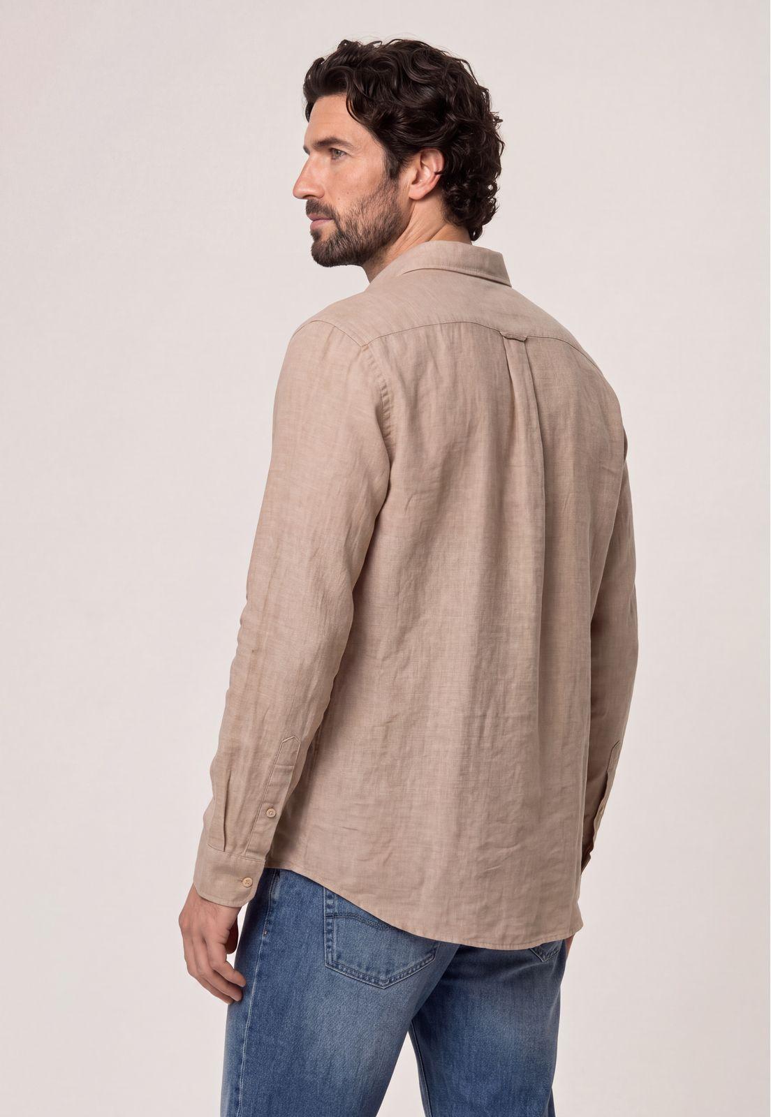 Camisa Sport Lino Melange Beige-2