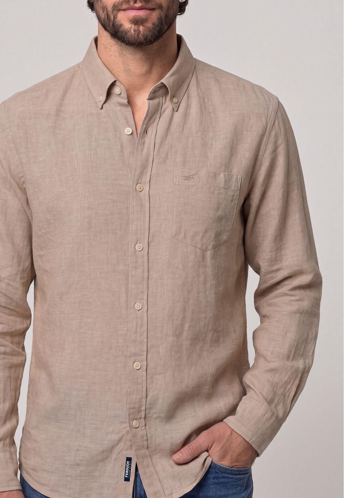 Camisa Sport Lino Melange Beige-3