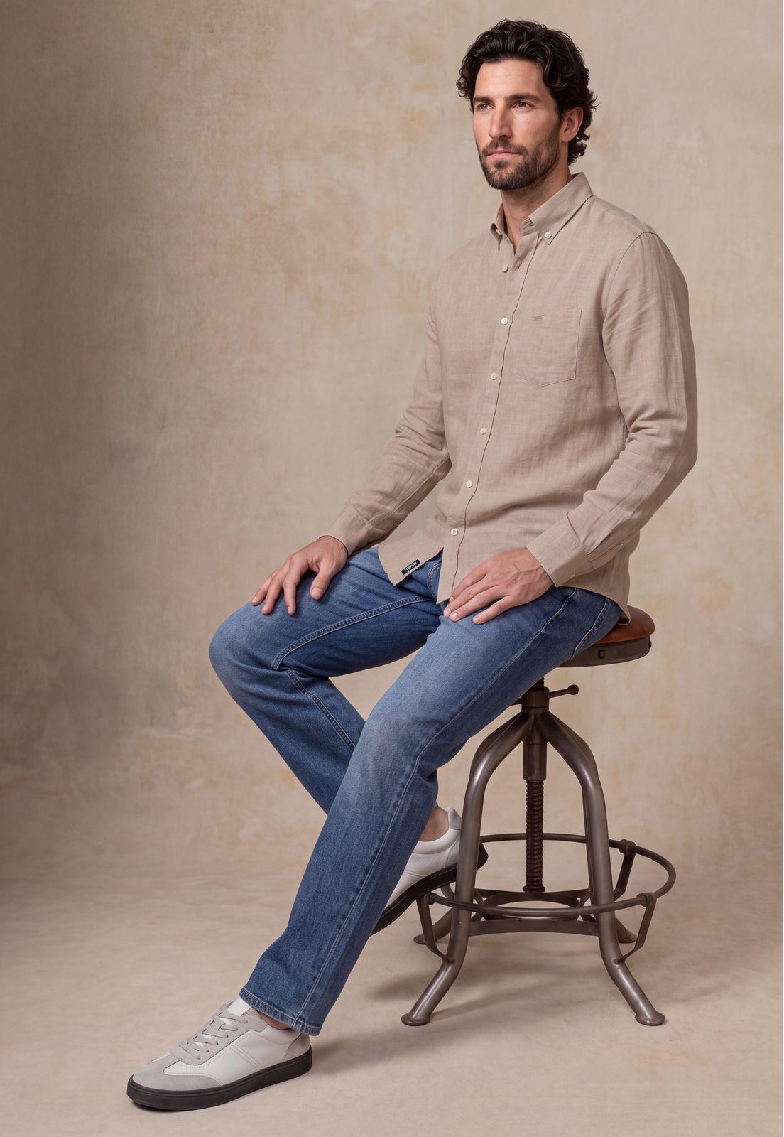 Camisa Sport Lino Melange Beige-4