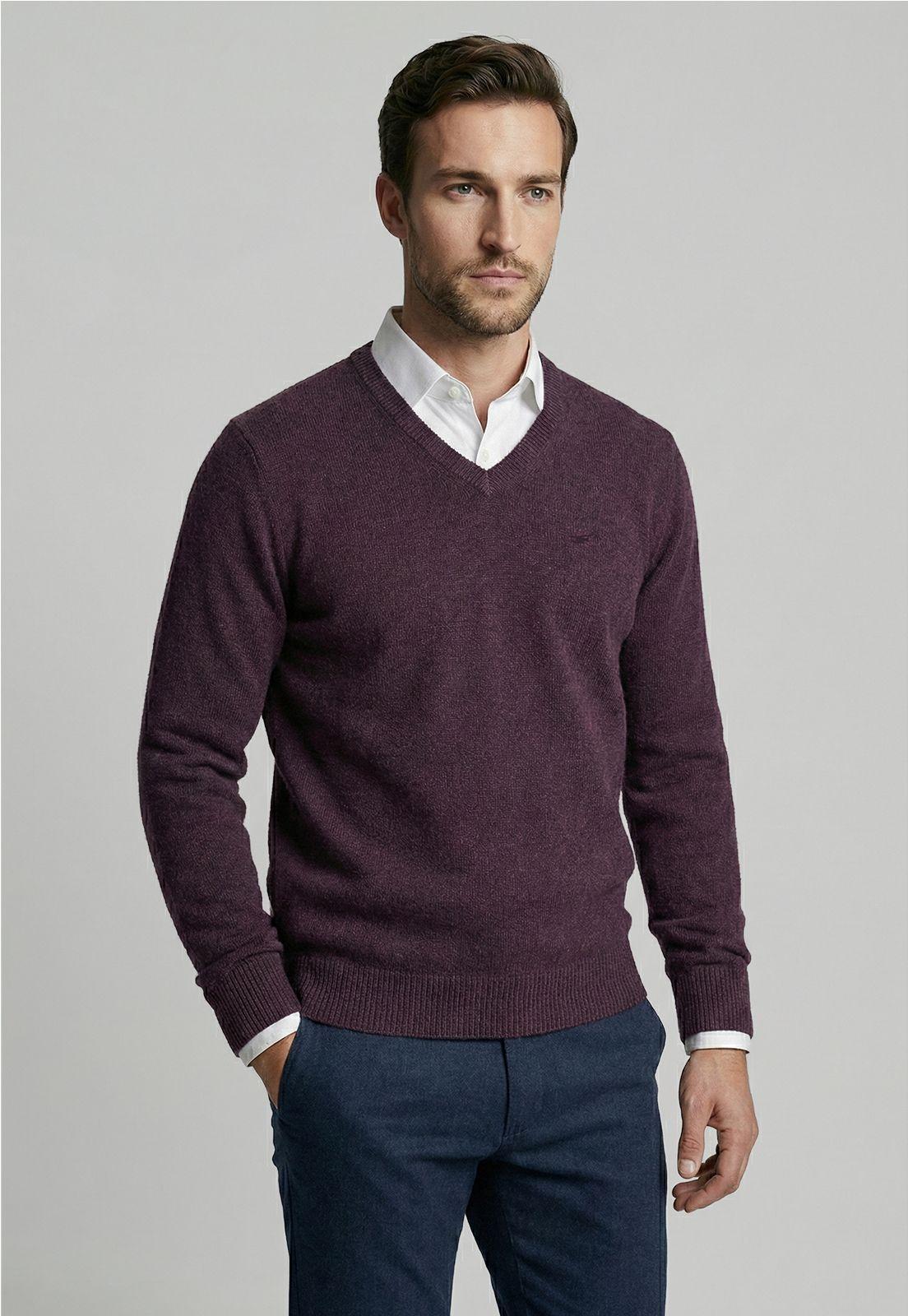 Sweater Atlanta V-Neck Burgundy Melange-0